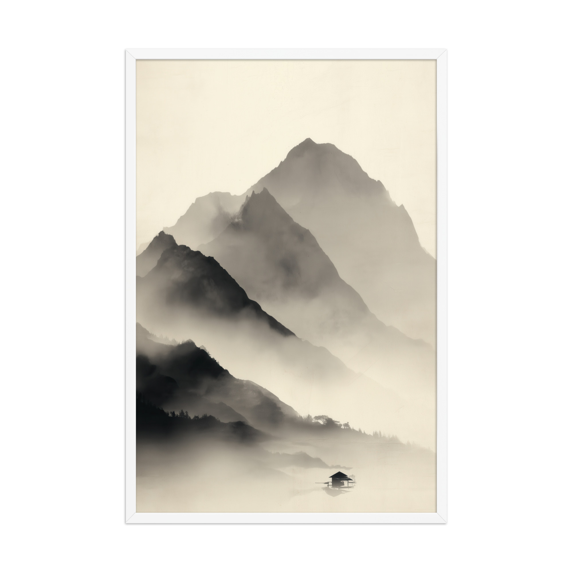 Misty Mountain Layers — Neutral Japandi Landscape Wall Art — Framed Poster - Image 21