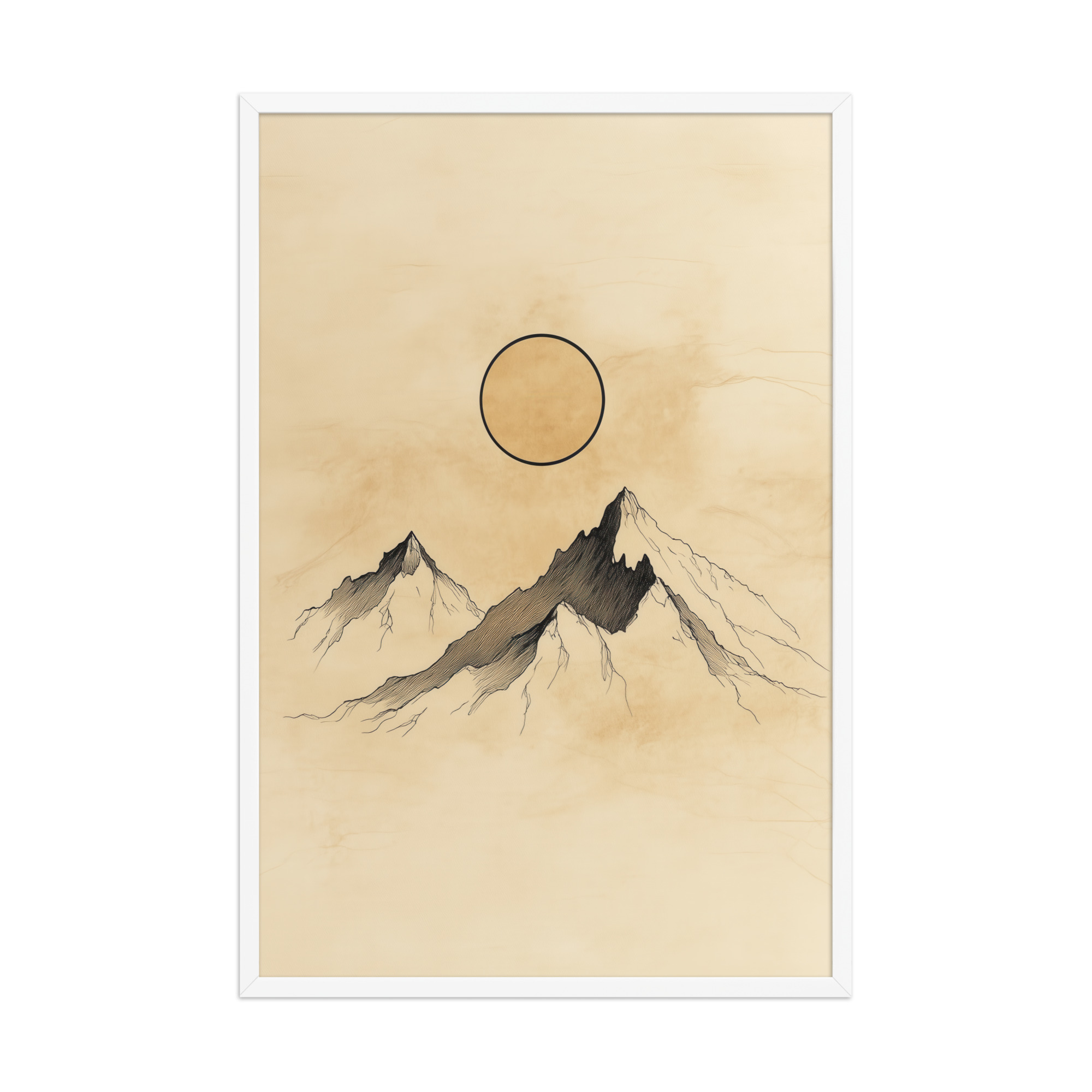 Twin Peaks and Silent Sun — Minimal Ink Mountain Study Landscape Art — Framed Poster - Image 21