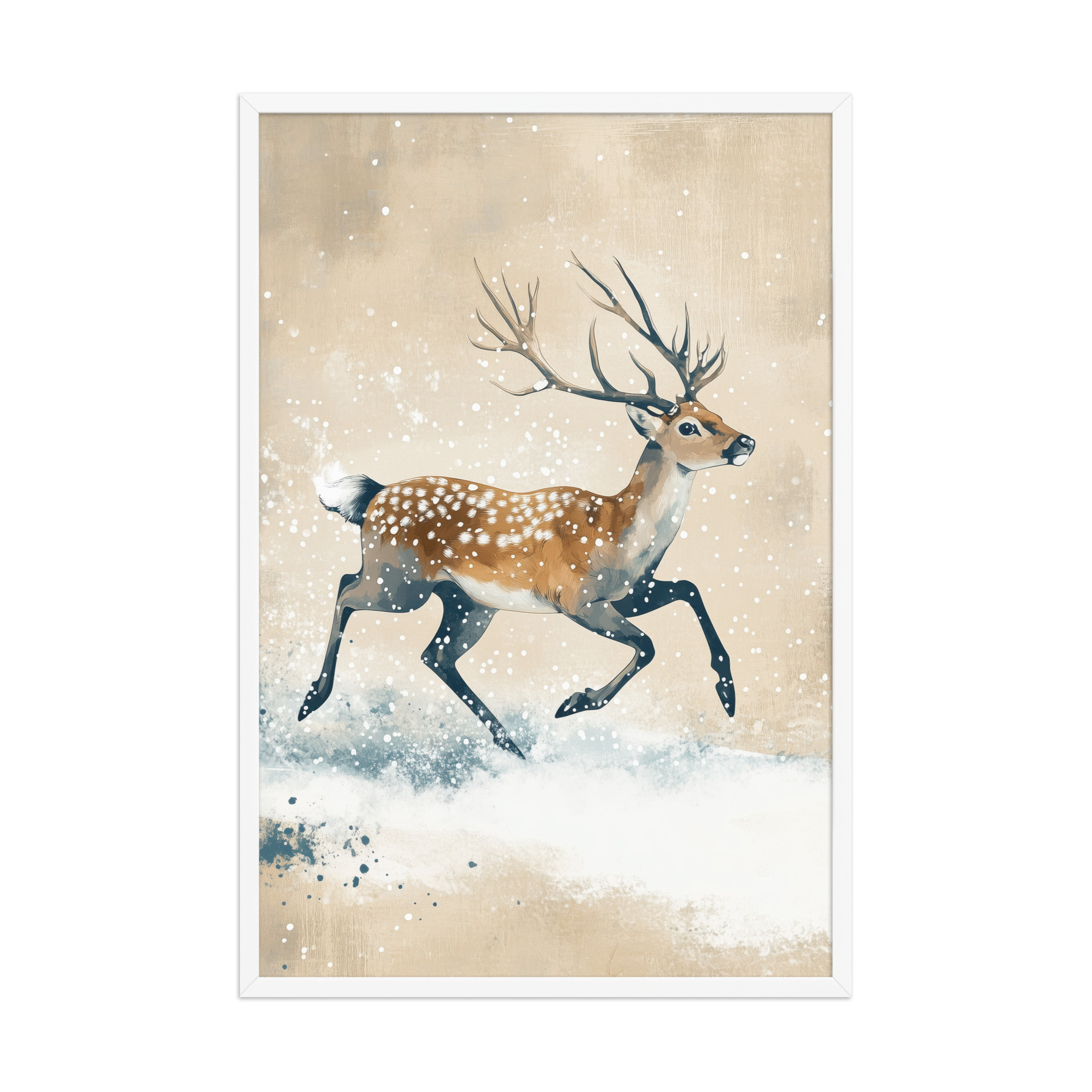 Running Deer in Winter Snow — Modern Wildlife Wall Art — Framed Poster - Image 24
