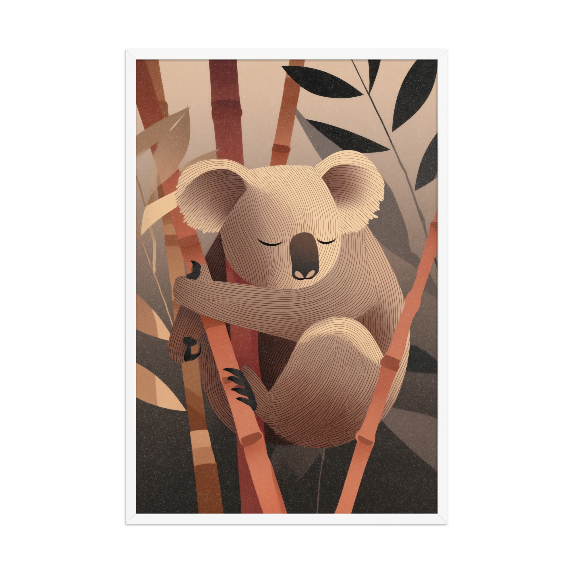 Koala Dreams in Bamboo — Minimal Sleeping Koala in Warm Tones Wall Decor — Framed Poster - Image 24