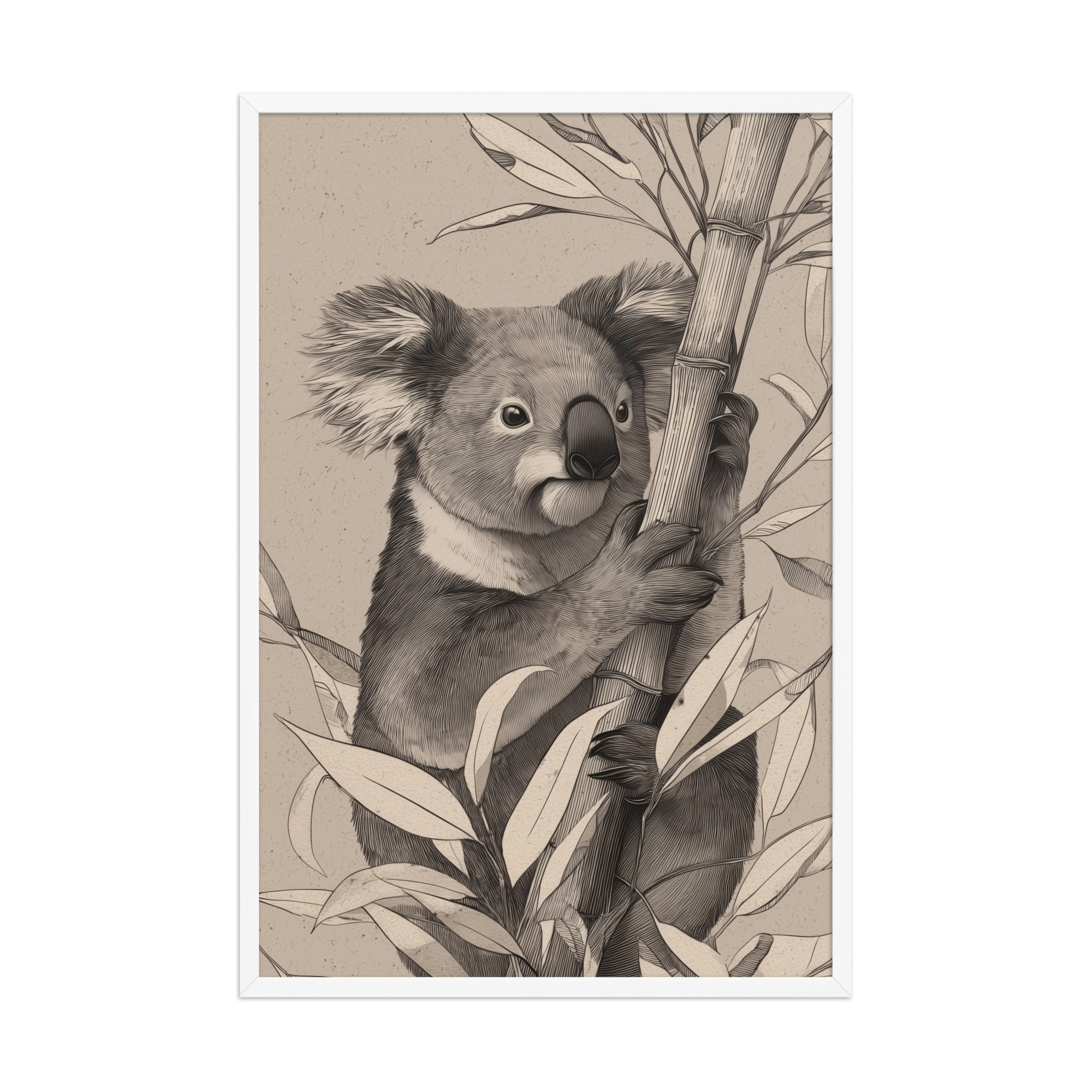 Koala Bamboo II — Detailed Koala Illustration with Bamboo Leaves Wall Decor — Framed Poster - Image 21