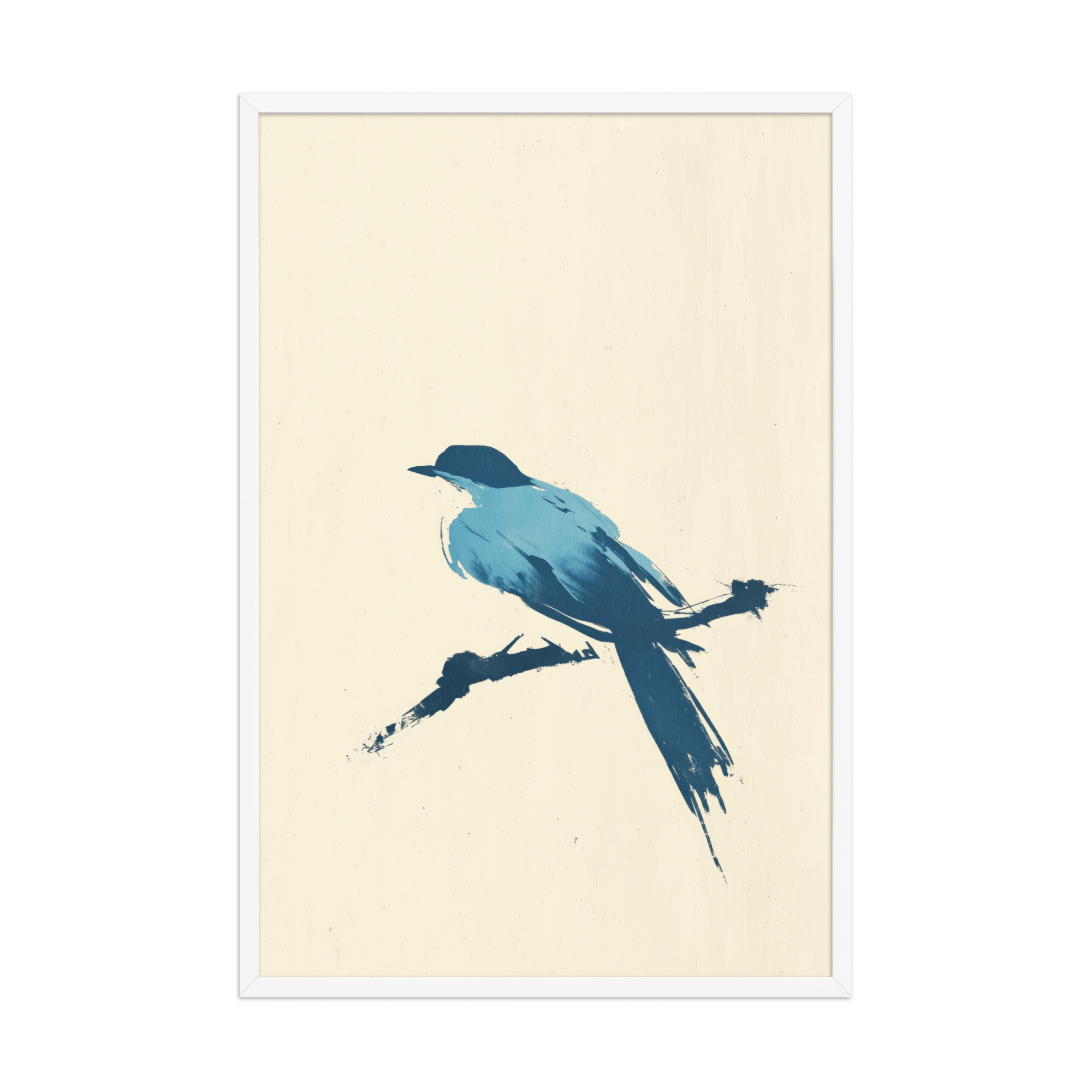 Bluebird Perch — Minimal Brush Bird on Branch Wall Decor — Framed Poster - Image 24