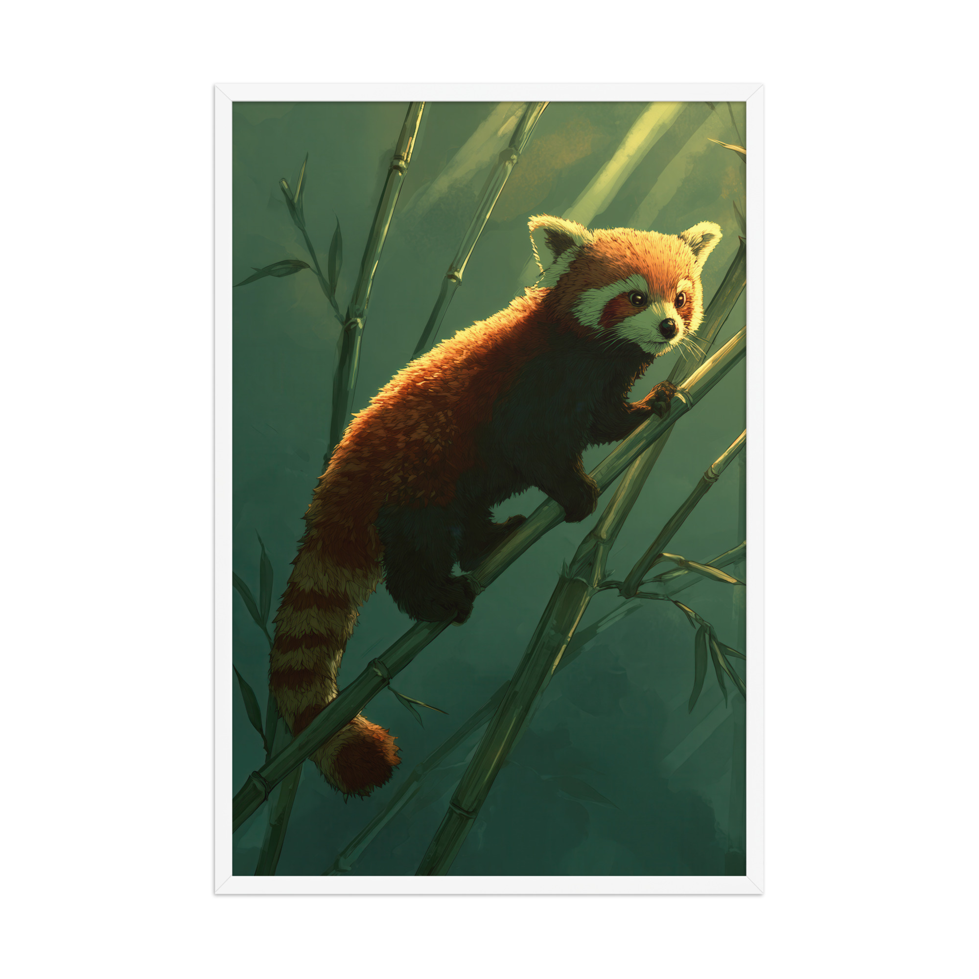 Bamboo Climber — Red Panda in Lush Green Bamboo Wall Decor — Framed Poster - Image 24