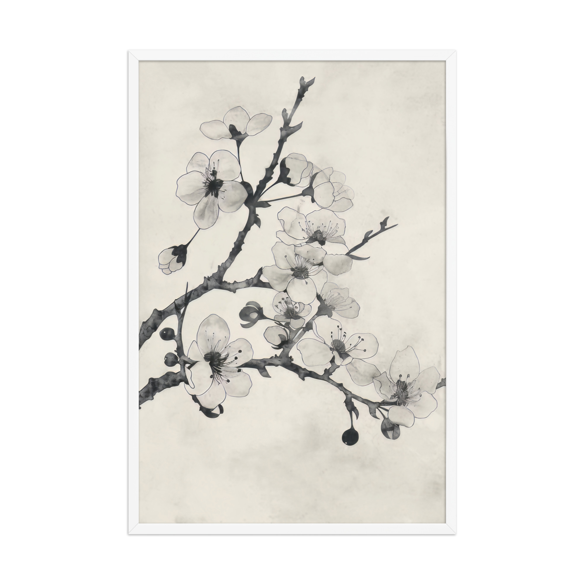 Ink-Wash Cherry Blossoms — Sumi-e Floral Ink Wall Art — Framed Poster - Image 9