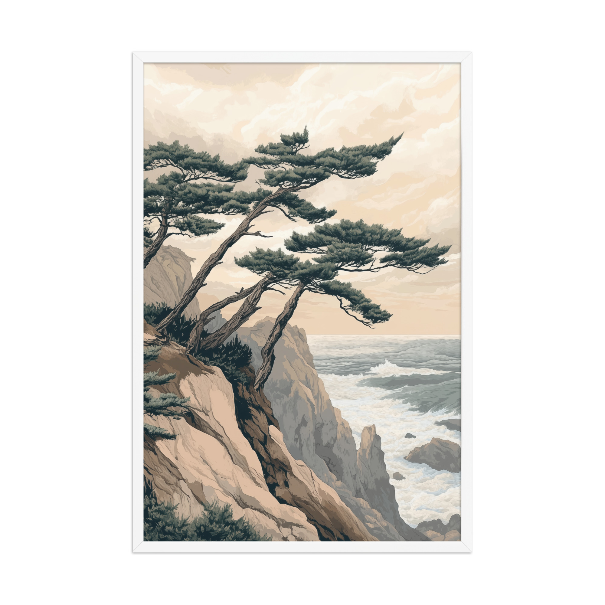 Windswept Pines by the Coast — Japanese Coastal Landscape Wall Decor — Framed Poster - Image 15