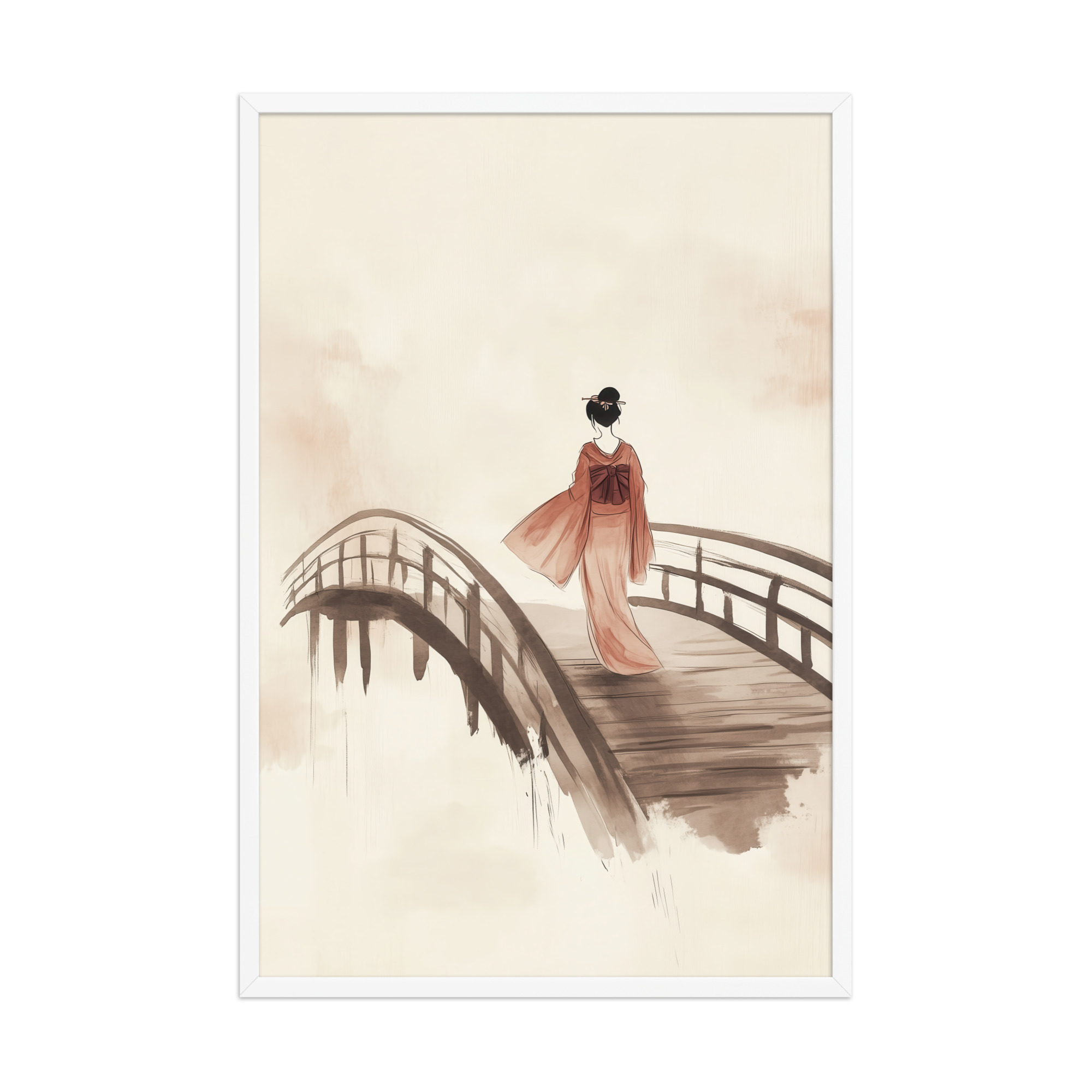 Geisha Bridge — Watercolor Japanese Bridge Wall Art — Framed Poster - Image 15