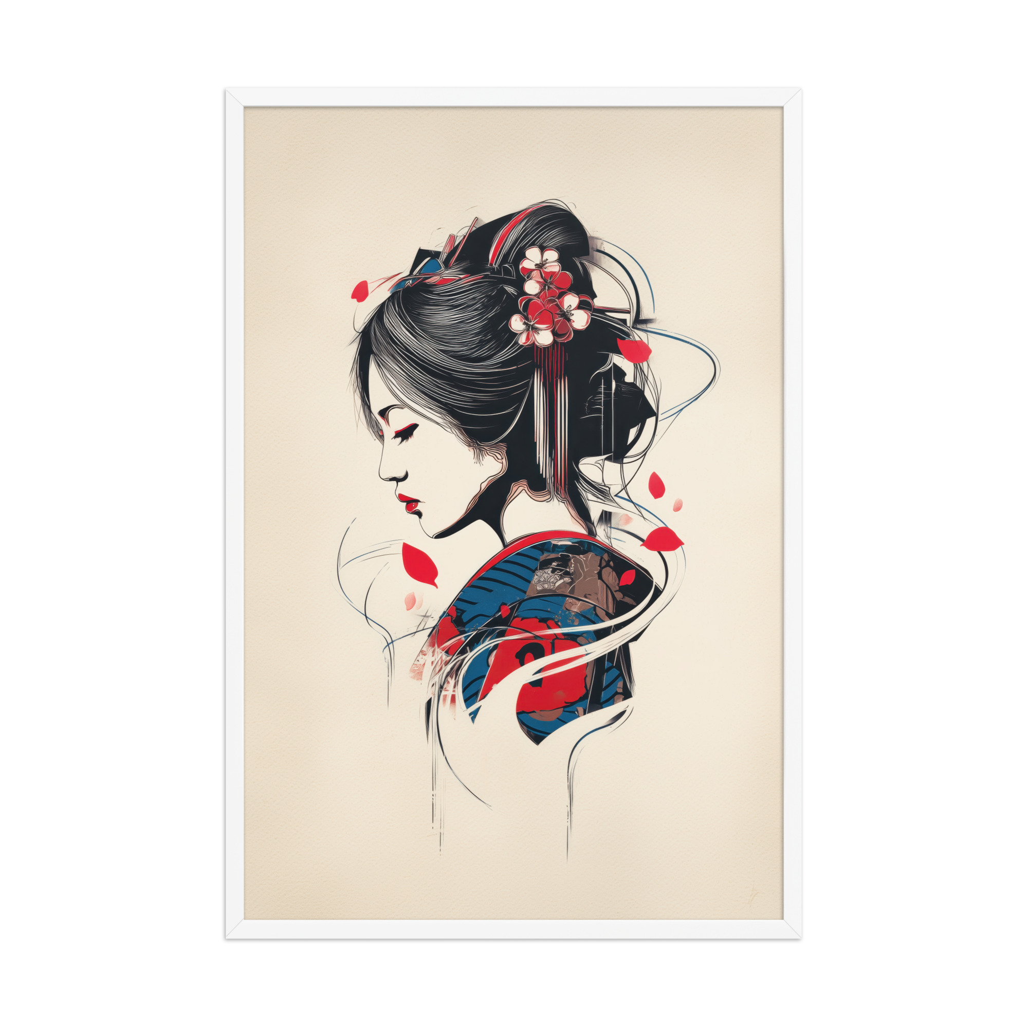 Petals of Silence — Ukiyo-e Inspired Geisha Illustration Wall Art — Framed Poster - Image 24