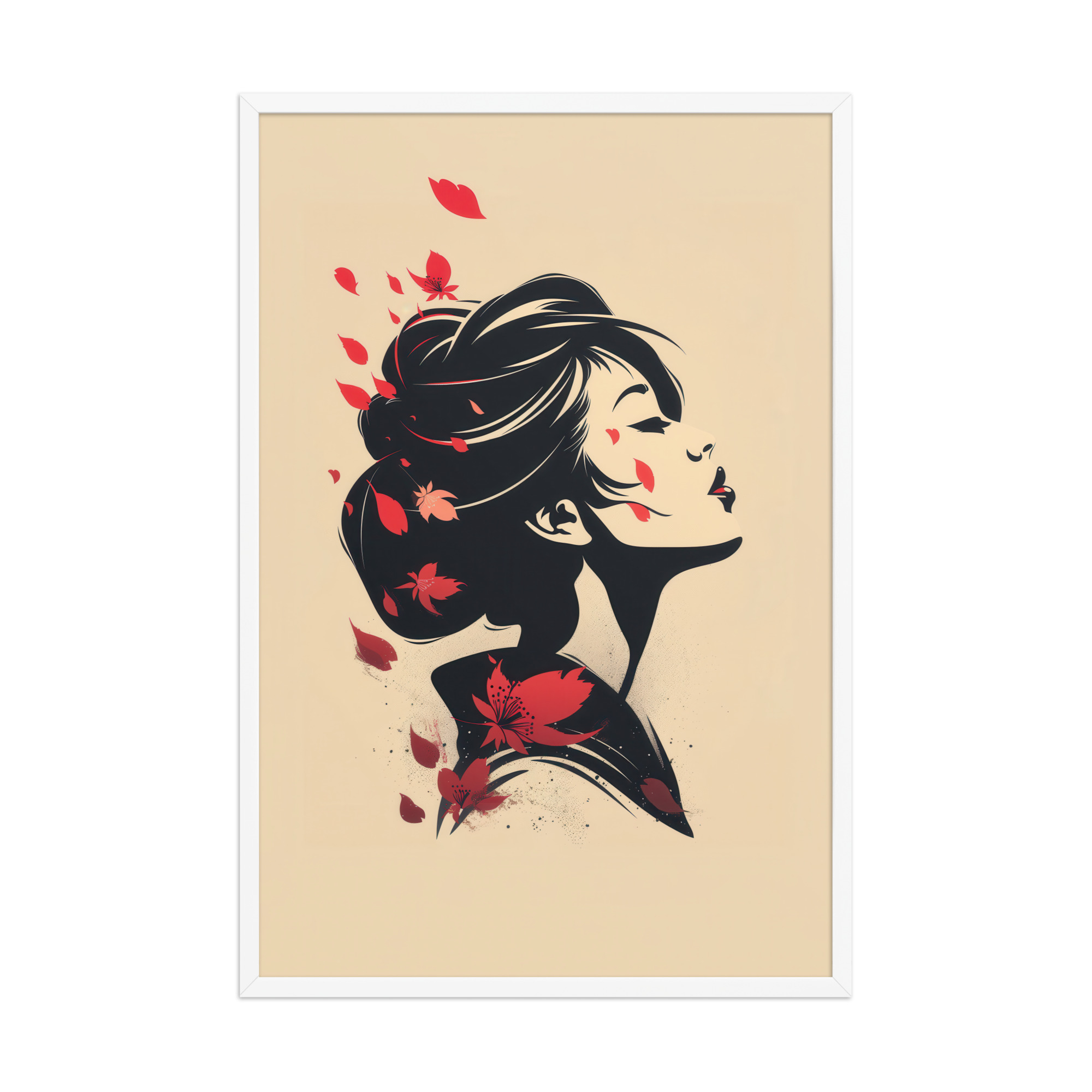 Blossoms in the Wind — Japandi Geisha Minimal Wall Art — Framed Poster - Image 24