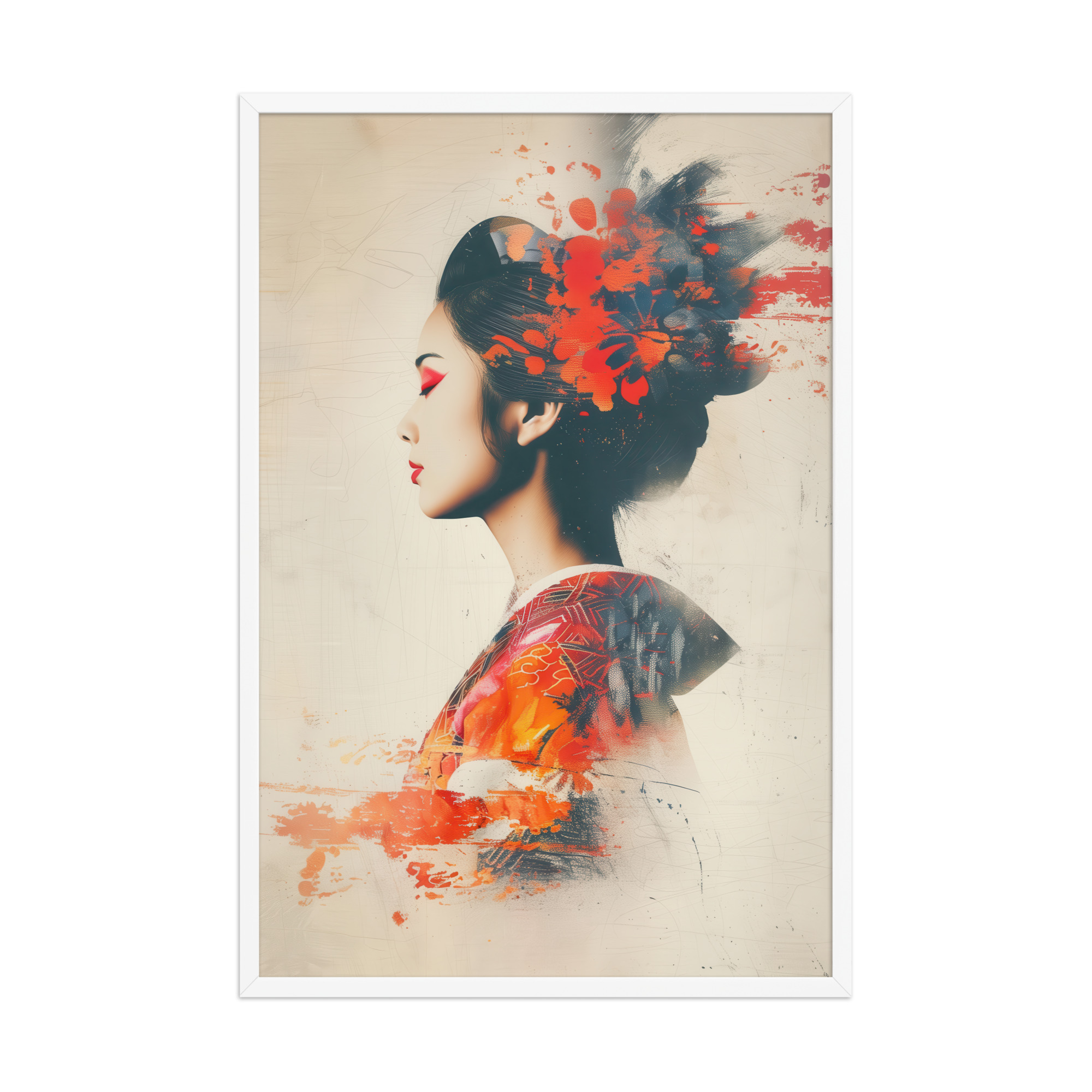 Painted Grace — Kimono Portrait, Abstract Brush Strokes Minimal Wall Art — Framed Poster - Image 21