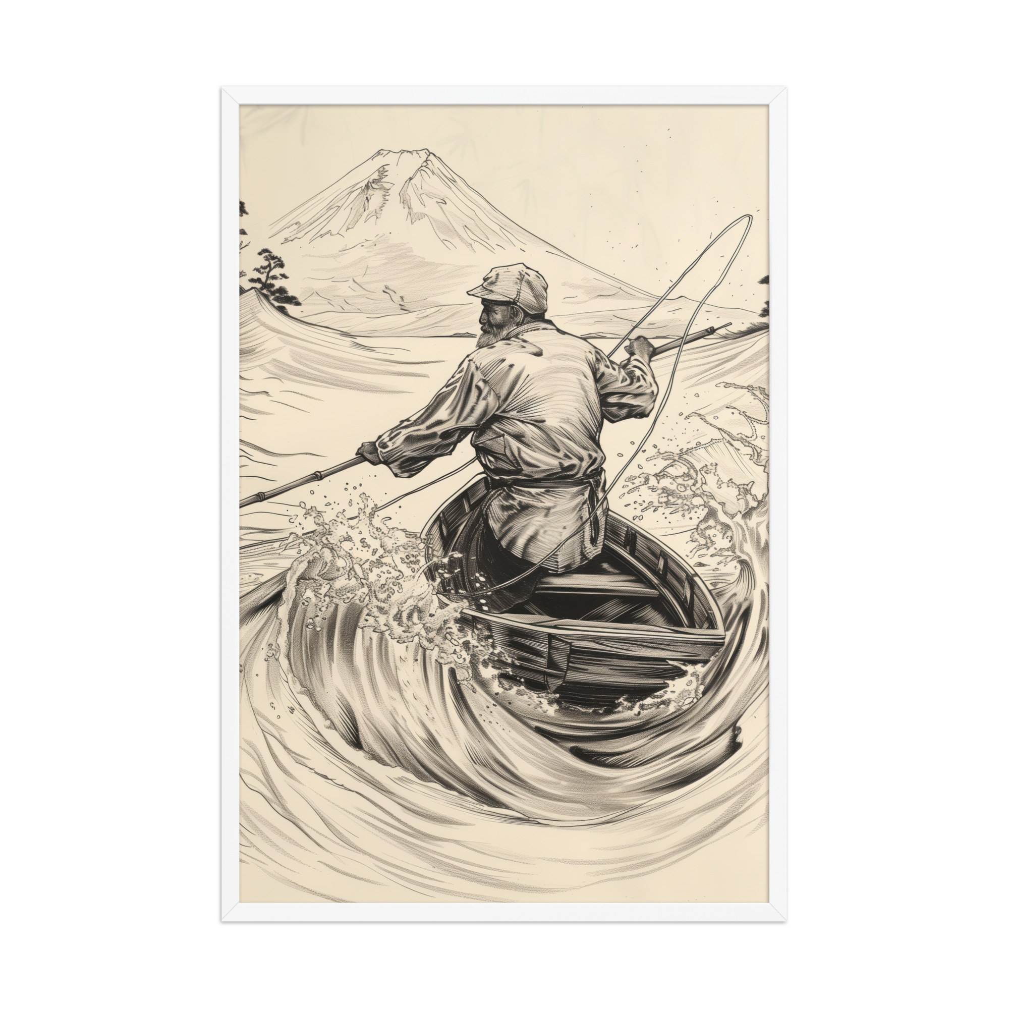 Fisherman of Mount Fuji — Japanese Woodblock Style Wall Art — Framed Poster - Image 21