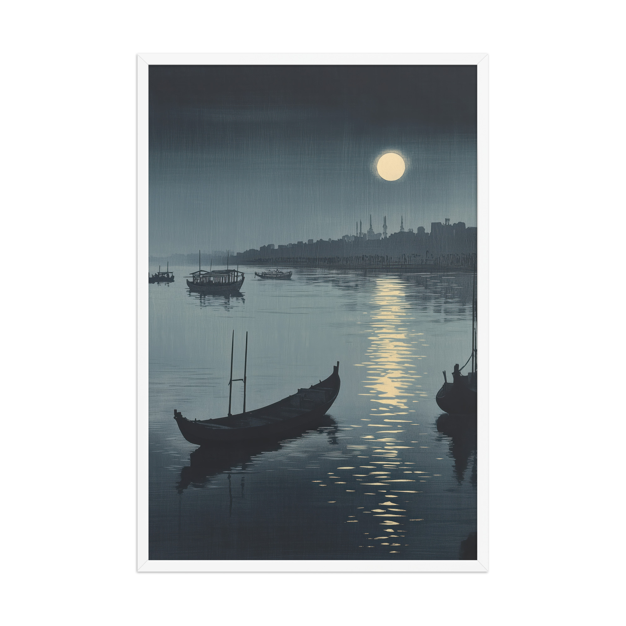 Moonlit Reflection Sumida — River Boats, Nocturne Japanese Landscape Wall Art — Framed Poster - Image 24