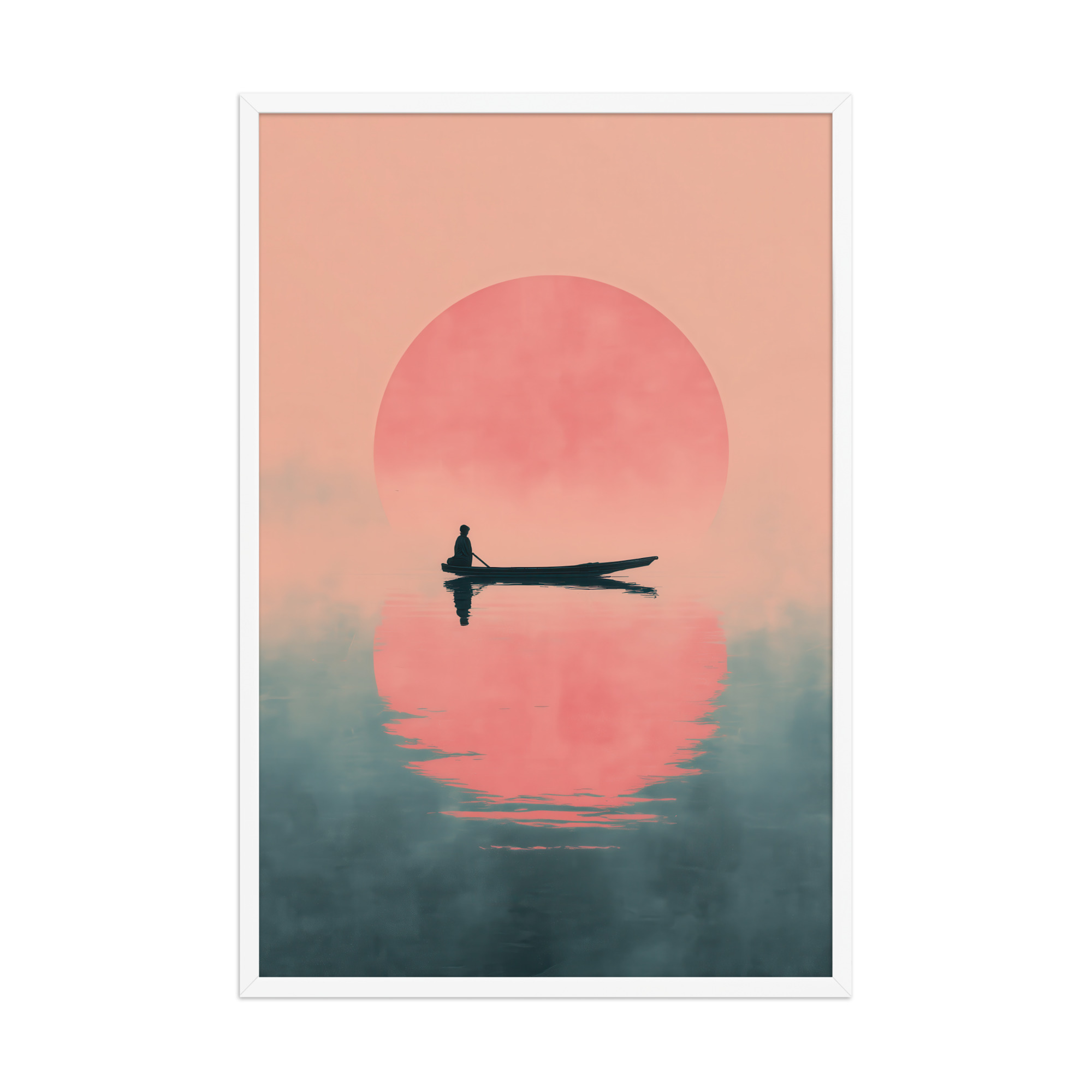 Fisherman in Misty Dawn — Minimal Sunrise Boat Wall Art — Framed Poster - Image 24