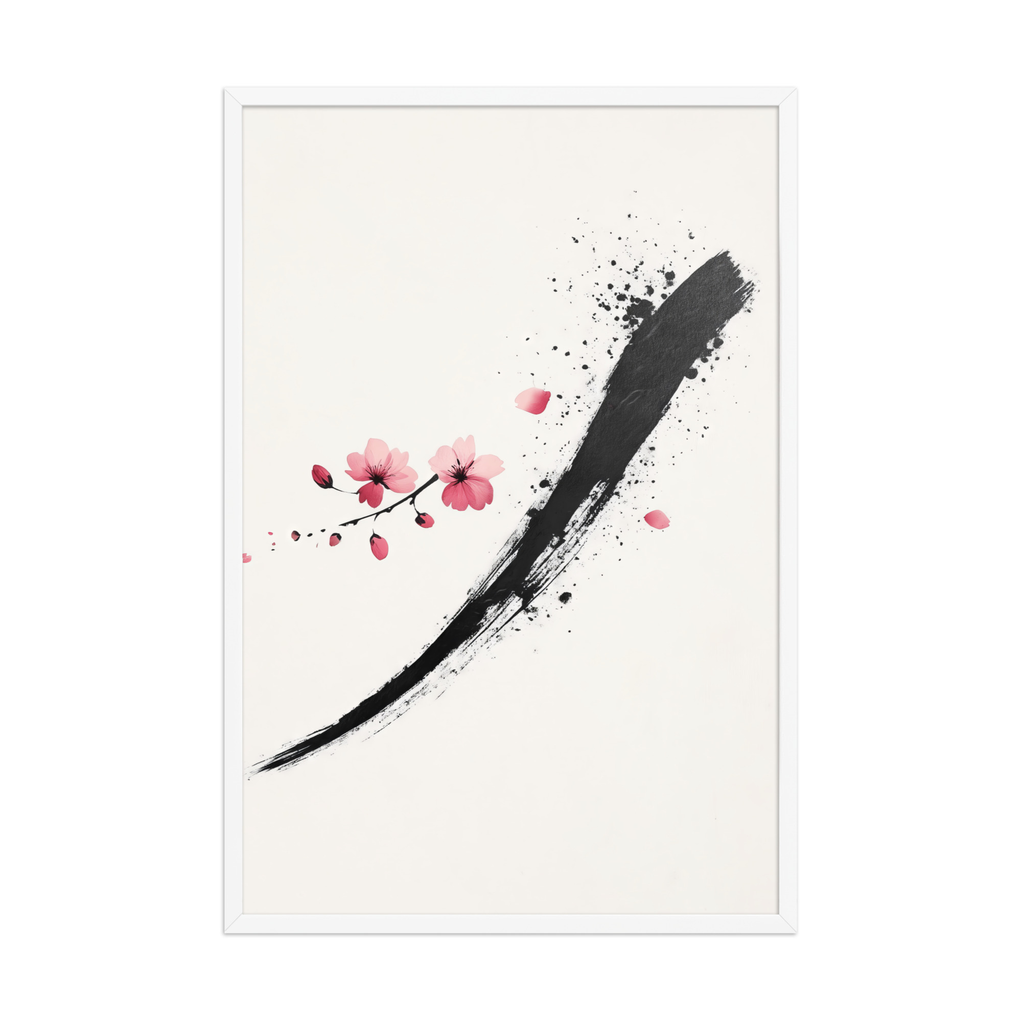 Zen Blossom Stroke — Minimal Cherry Blossom Sumi-e Brush Wall Art — Framed Poster - Image 15