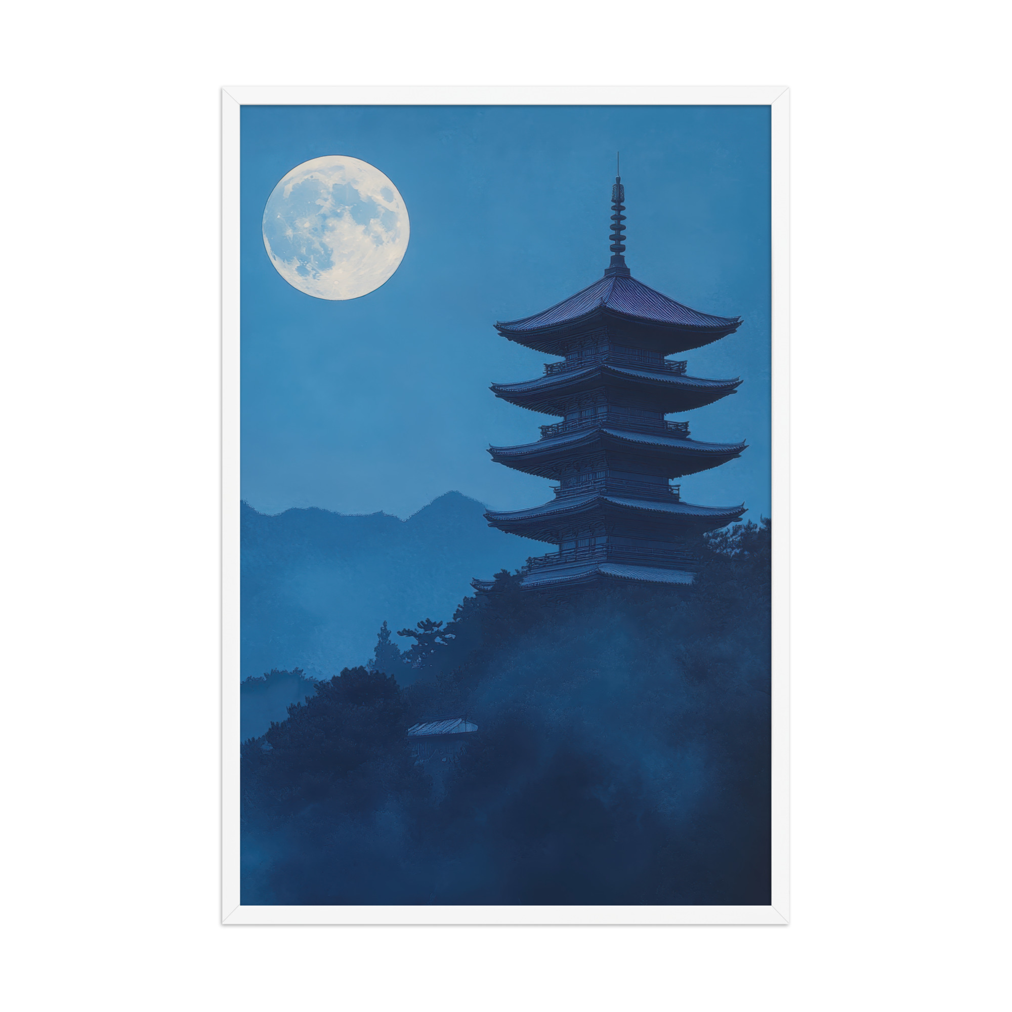 Twilight Pagoda Stillness — Moonlit Temple Wall Decor — Framed Poster - Image 21