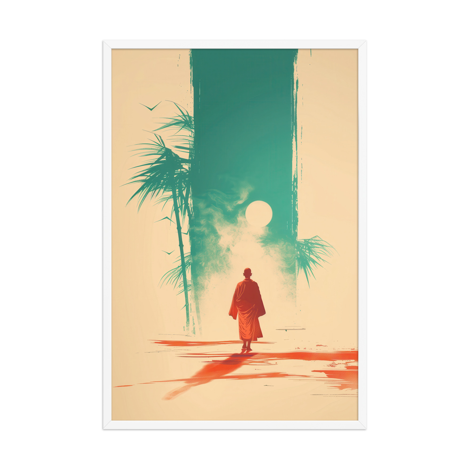 Solitary Monk – Bamboo Journey Japandi Zen Wall Art – Framed Poster - Image 24