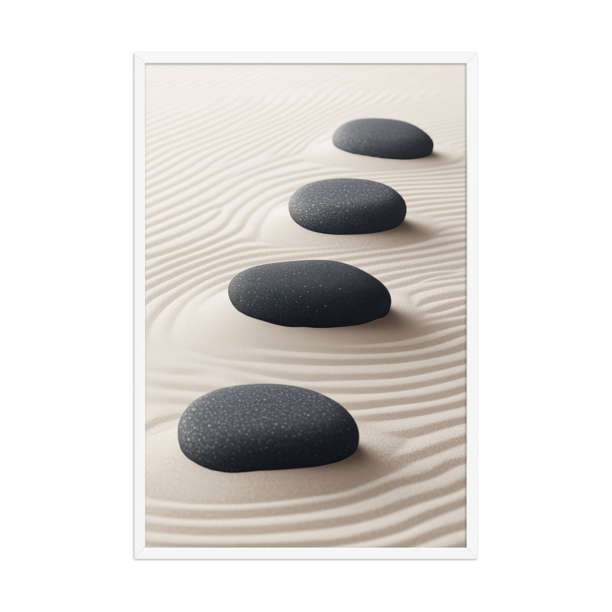 Zen Balance – Charcoal Stones on Sand Minimal Wall Art – Framed Poster - Image 24