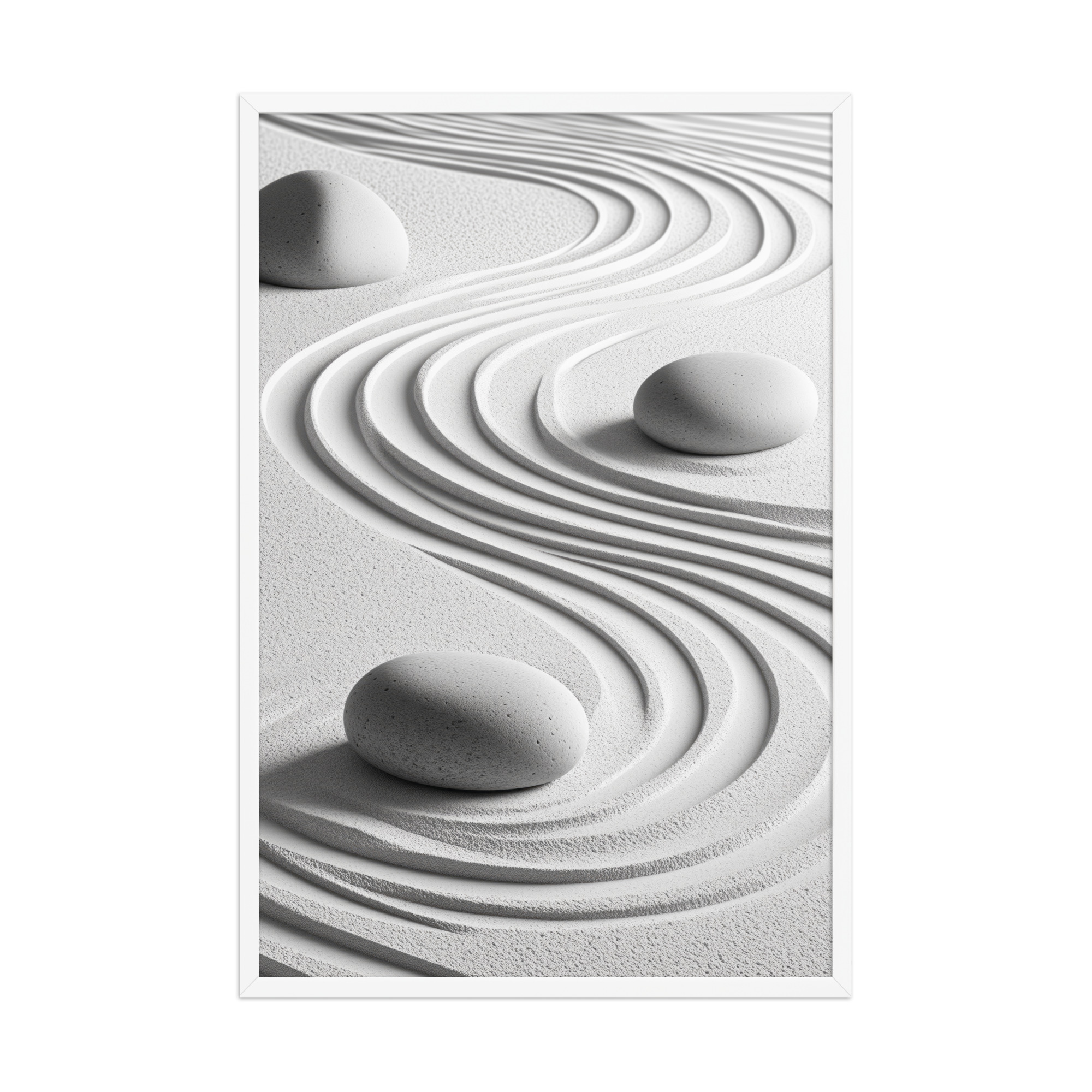 Wabi-Sabi Zen Garden – White Stones & Raked Sand Minimal Art – Framed Poster - Image 9