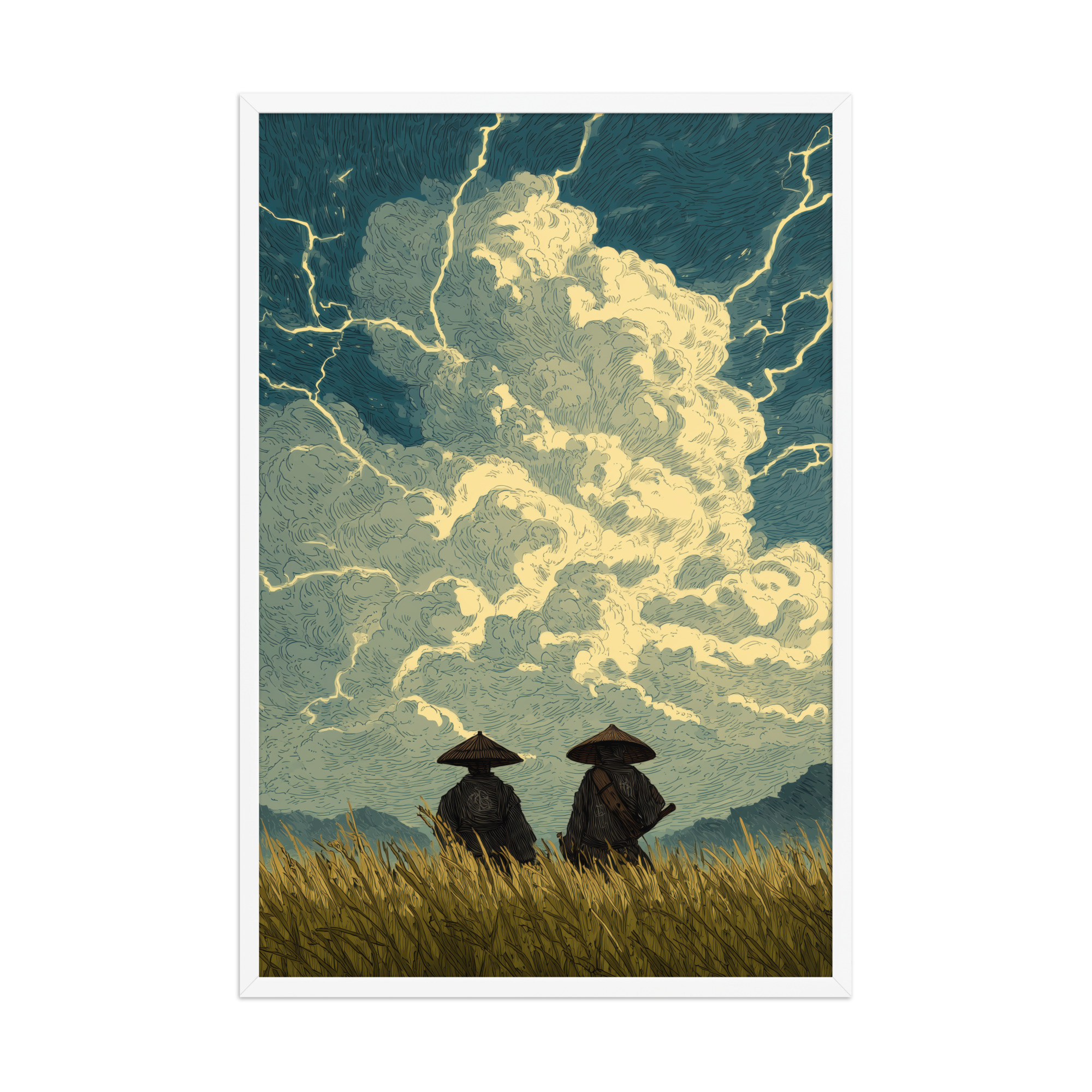 Before the Storm – Ukiyo-e Samurai Watchers Landscape Wall Art – Framed Poster - Image 21