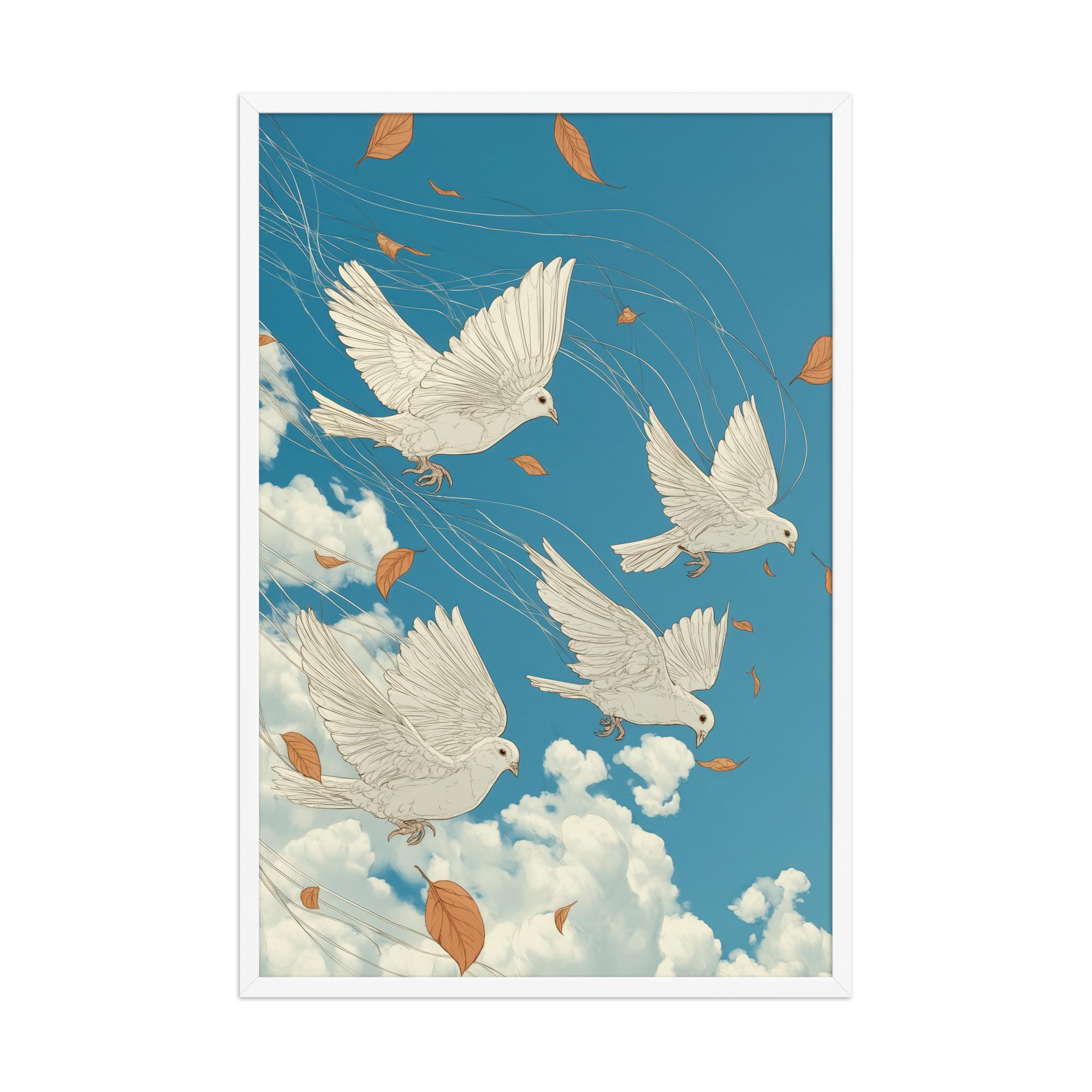 White Doves in Wind (Hokusai) – Autumn Leaves in Flight Ukiyo-e Wall Decor – Framed Poster - Image 18