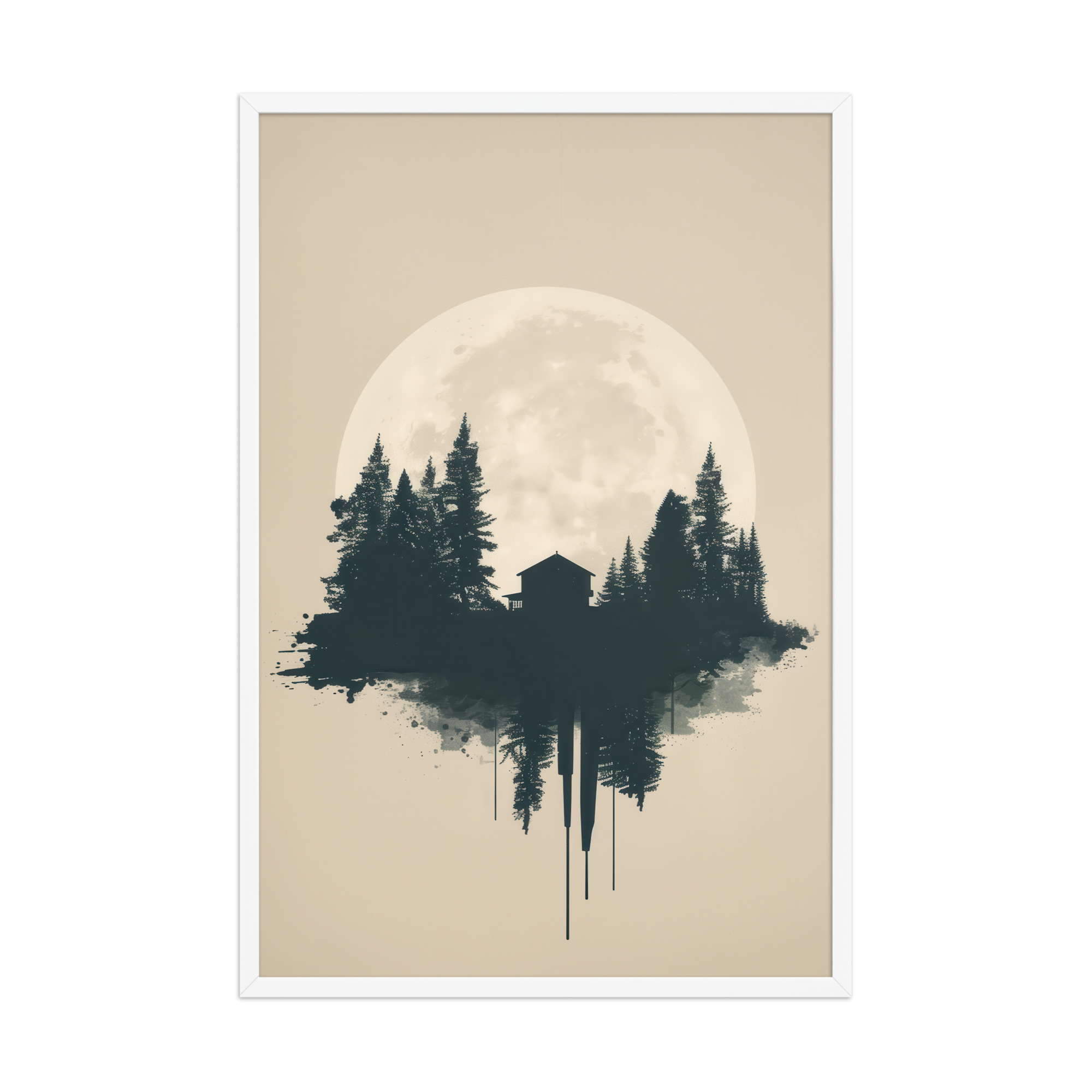 Full Moon Shelter — Minimalistic Forest House Wall Decor — Framed Poster - Image 18