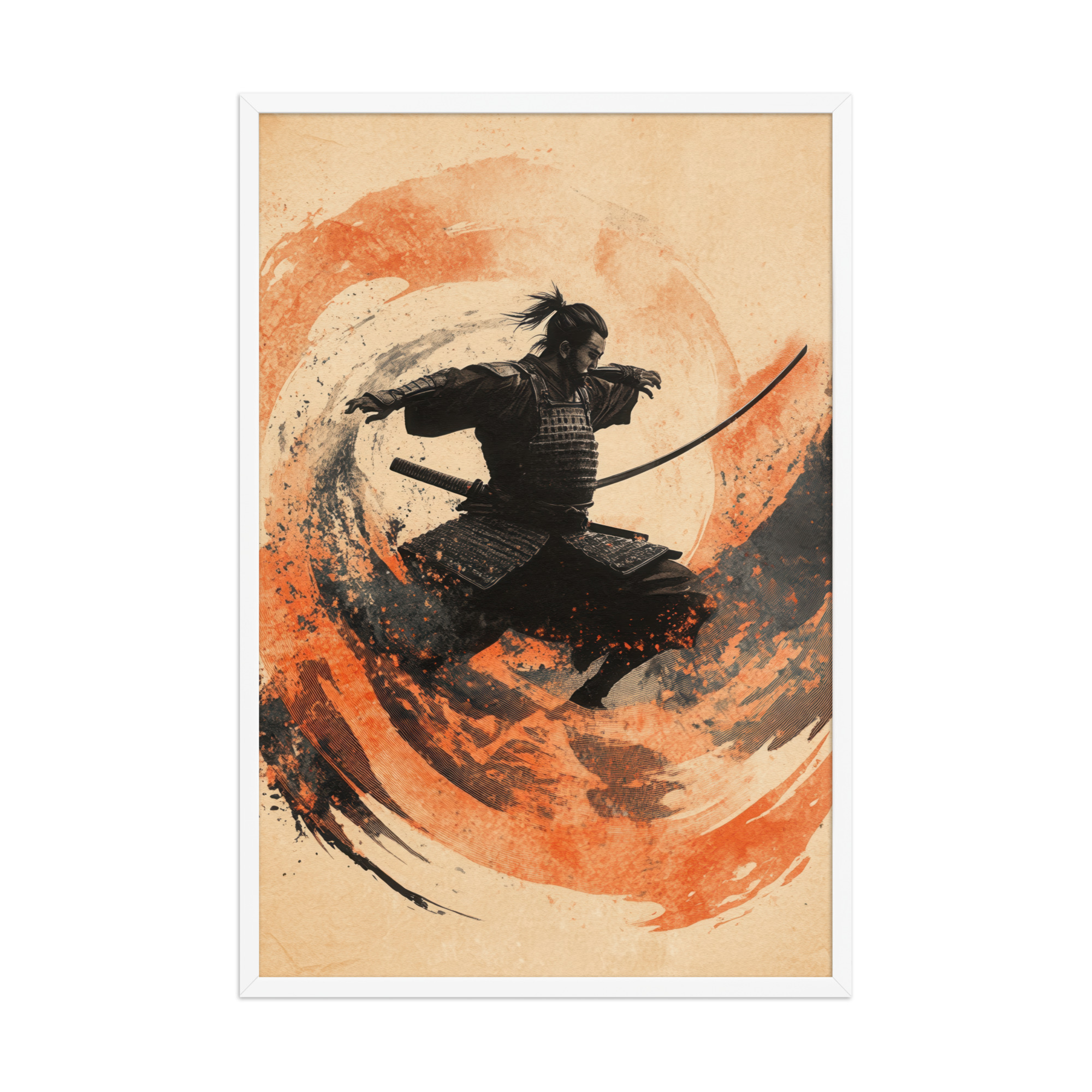 Samurai Swirl – Brush-Stroke Motion and Warrior Focus Wall Decor – Framed Poster - Image 12