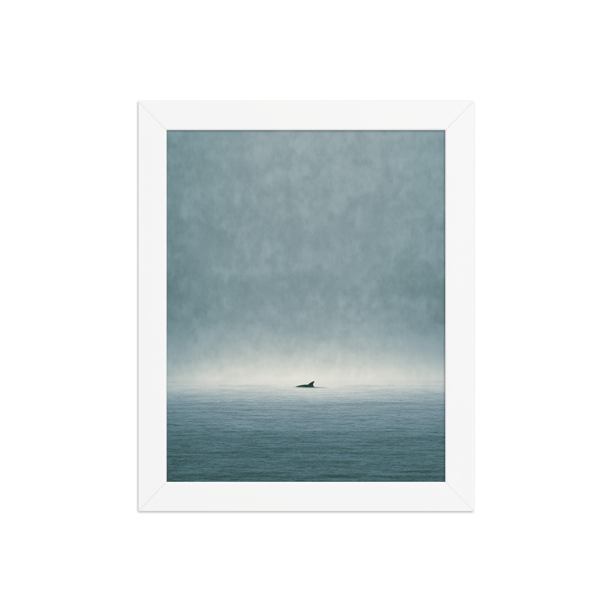 Solitary Horizon – Ocean Whale Minimal Wall Art in Misty Blues — Framed Poster - Image 11