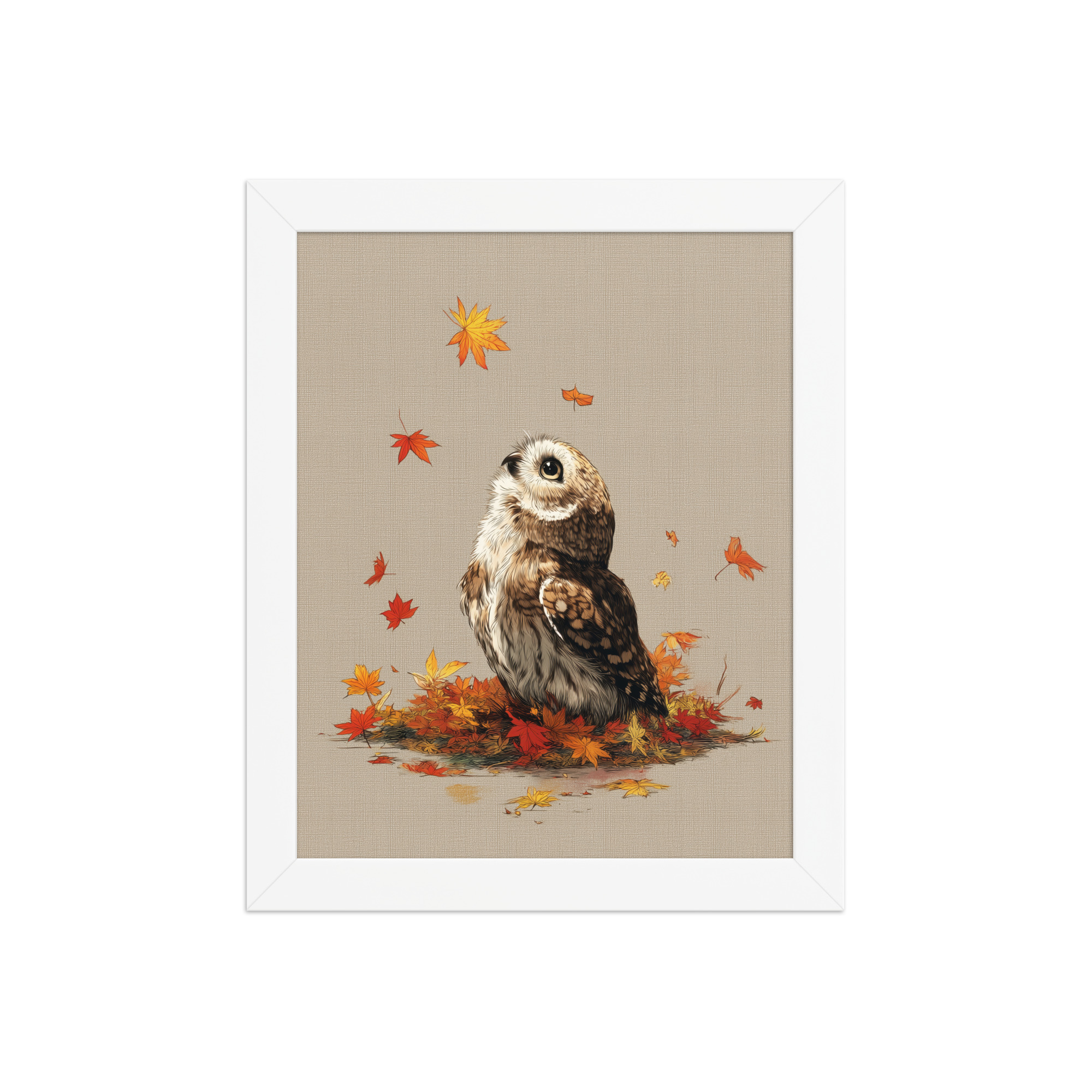 Autumn Gaze Owl — Owl Illustration with Falling Leaves Wall Art — Framed Poster - Image 11