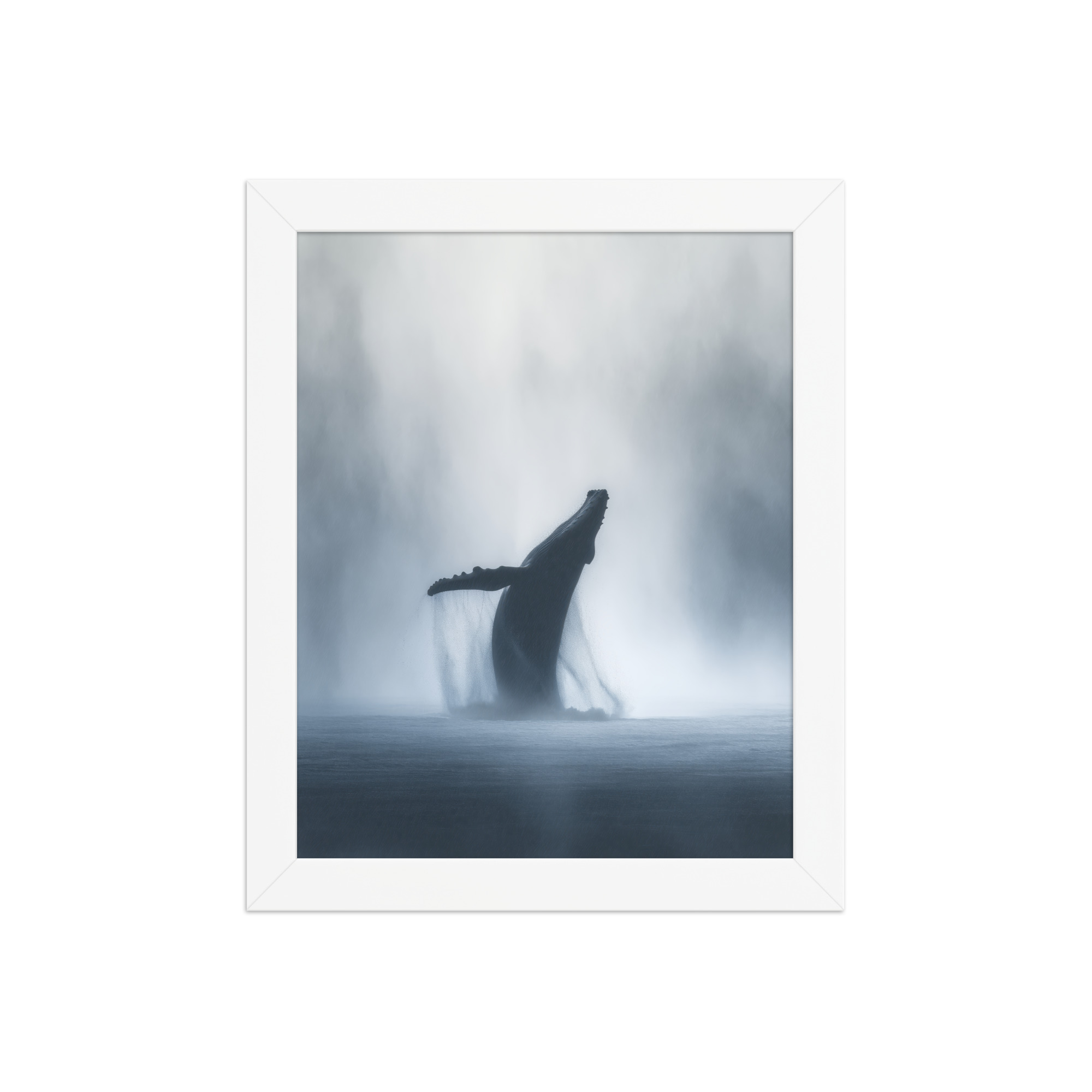 Whale in the Mist — Humpback Breach in Foggy Seascape Wall Decor — Framed Poster - Image 17
