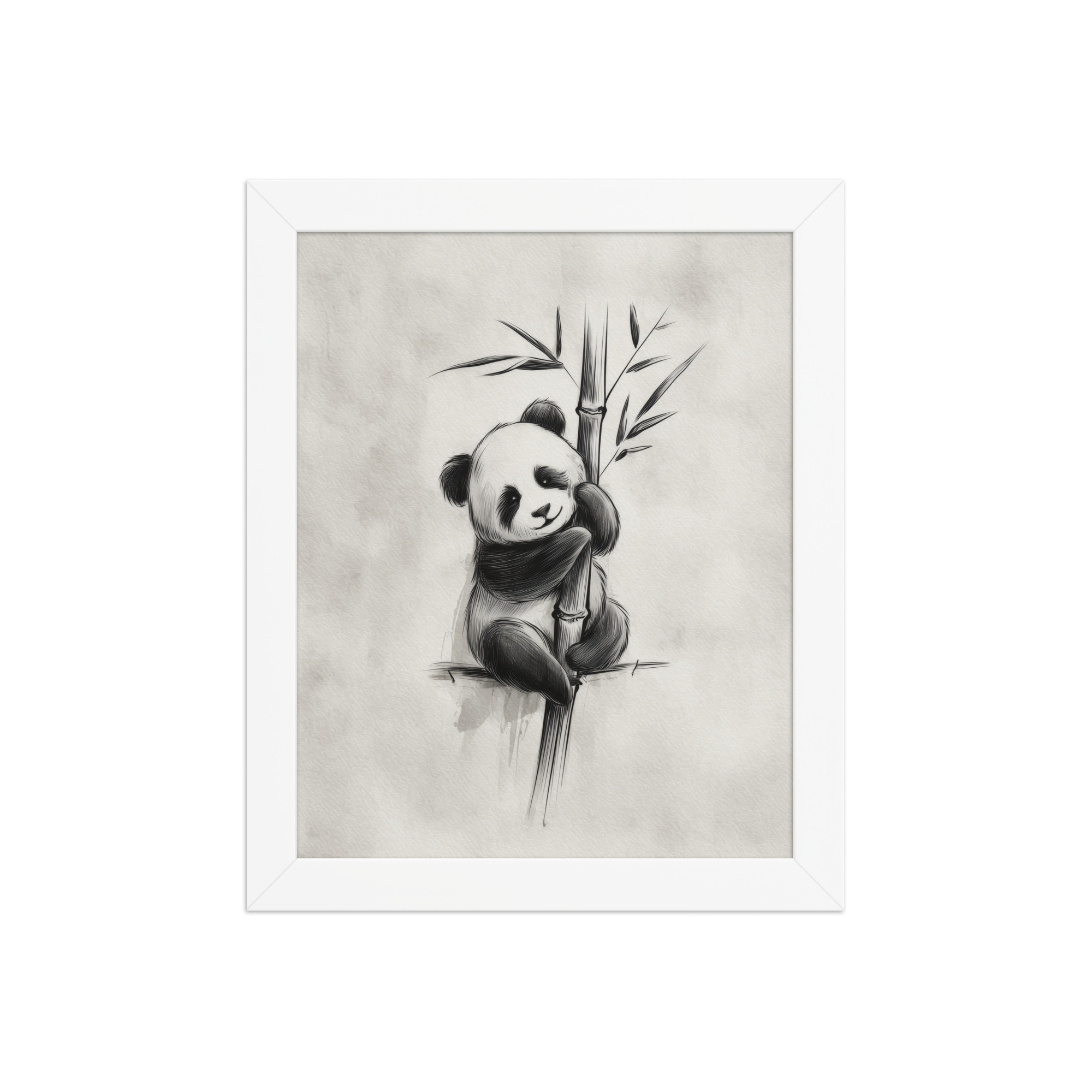 Gentle Hug on Bamboo — Panda Ink Illustration in Black & White Wall Decor — Framed Poster - Image 17