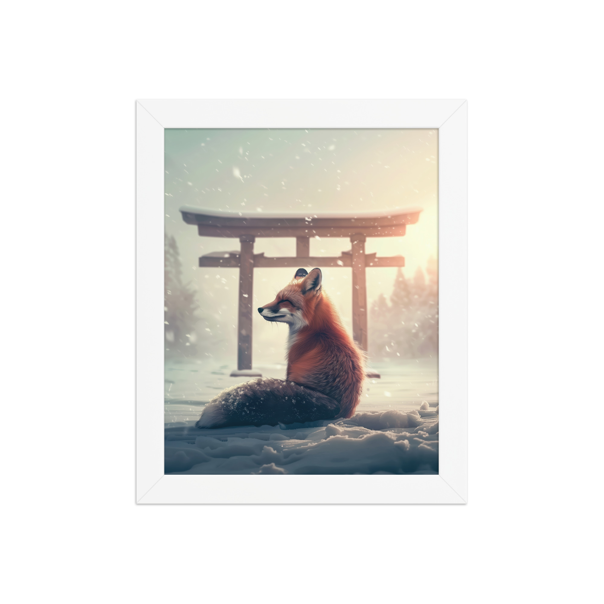 Snow Fox Watch Torii Gate — Cinematic Fox at Sunrise Wall Decor — Framed Poster - Image 11