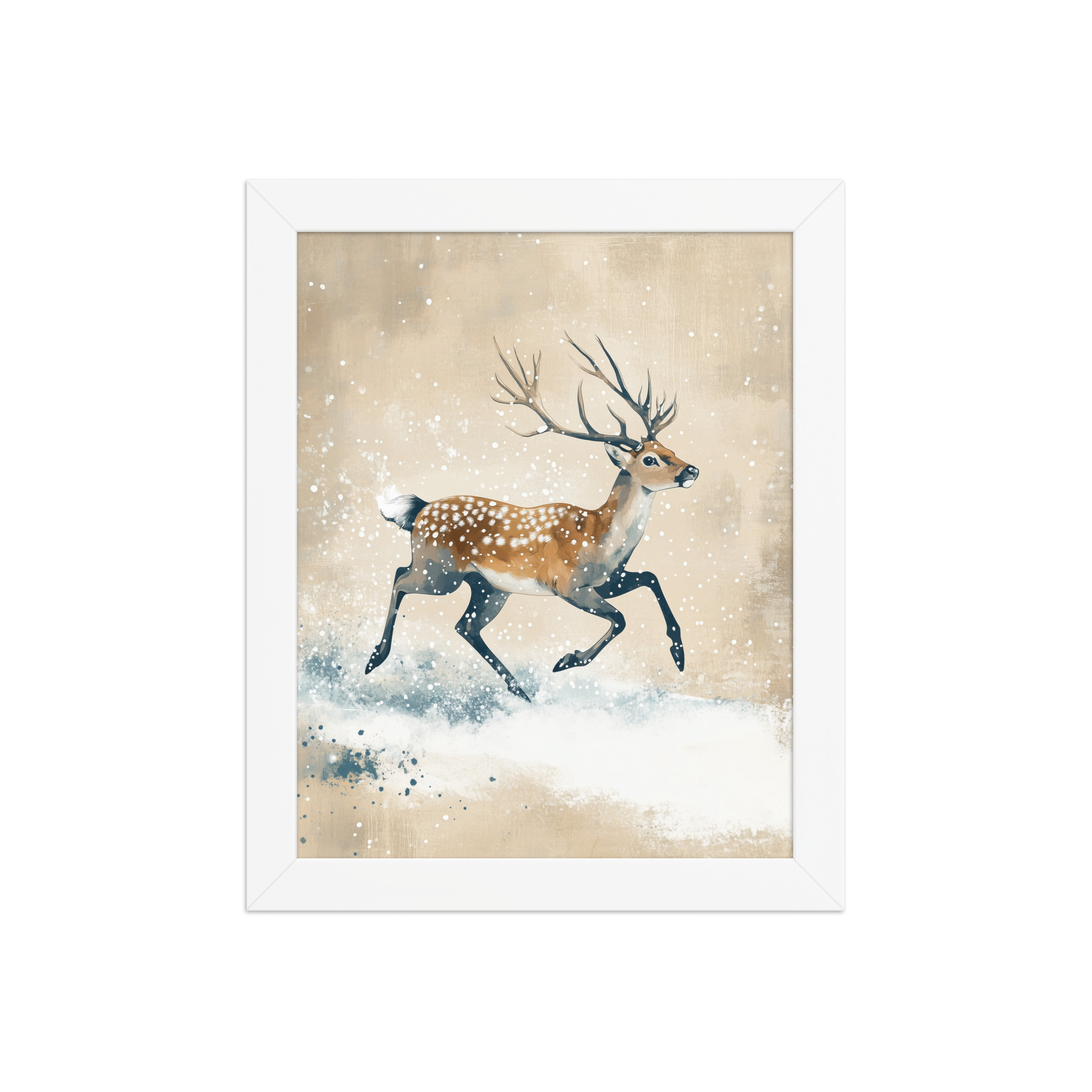 Running Deer in Winter Snow — Modern Wildlife Wall Art — Framed Poster - Image 17
