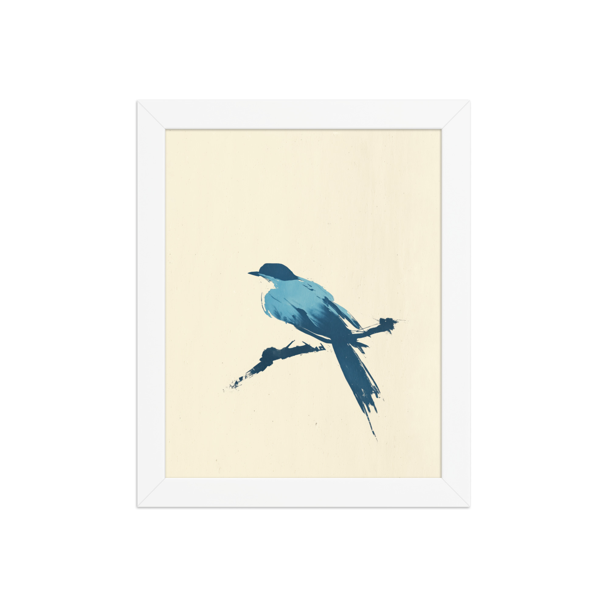 Bluebird Perch — Minimal Brush Bird on Branch Wall Decor — Framed Poster - Image 17