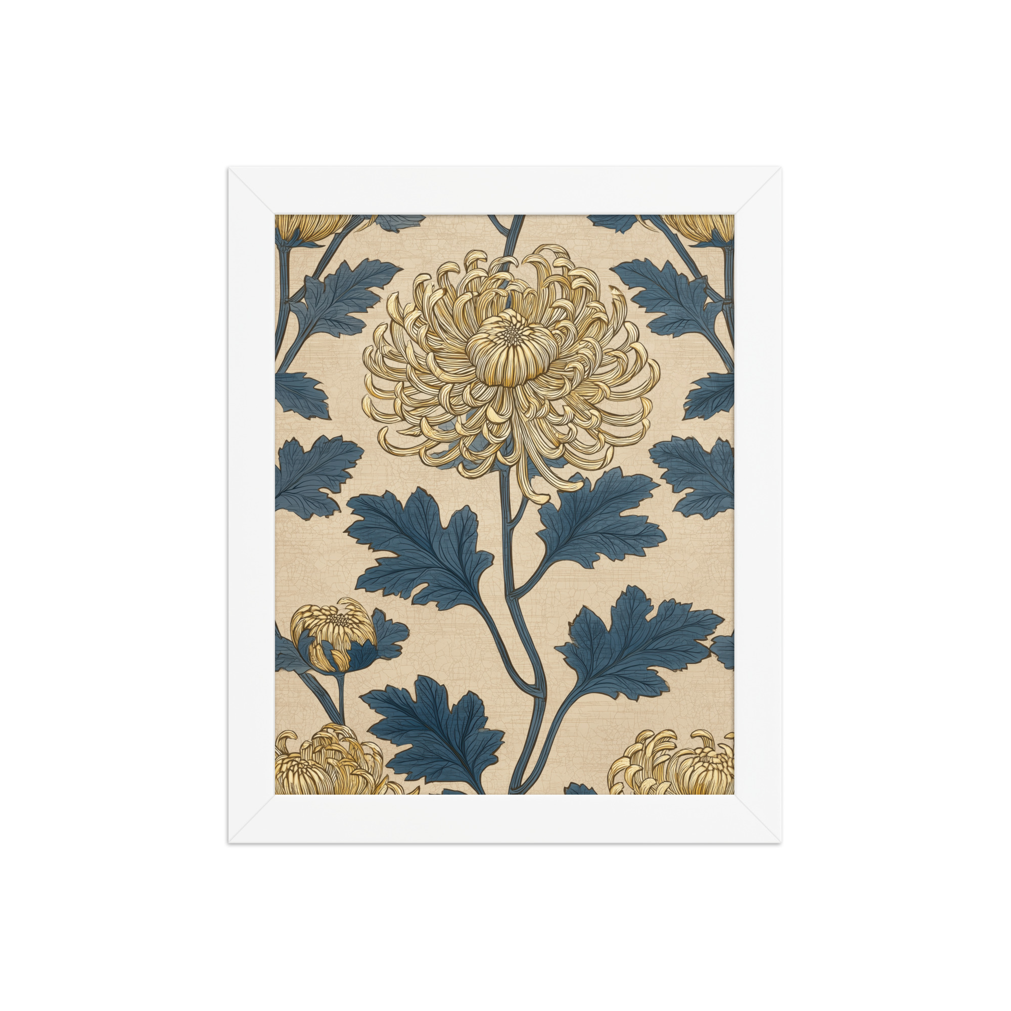 Golden Chrysanthemum — Blue & Gold Botanical Wall Decor — Framed Poster - Image 17