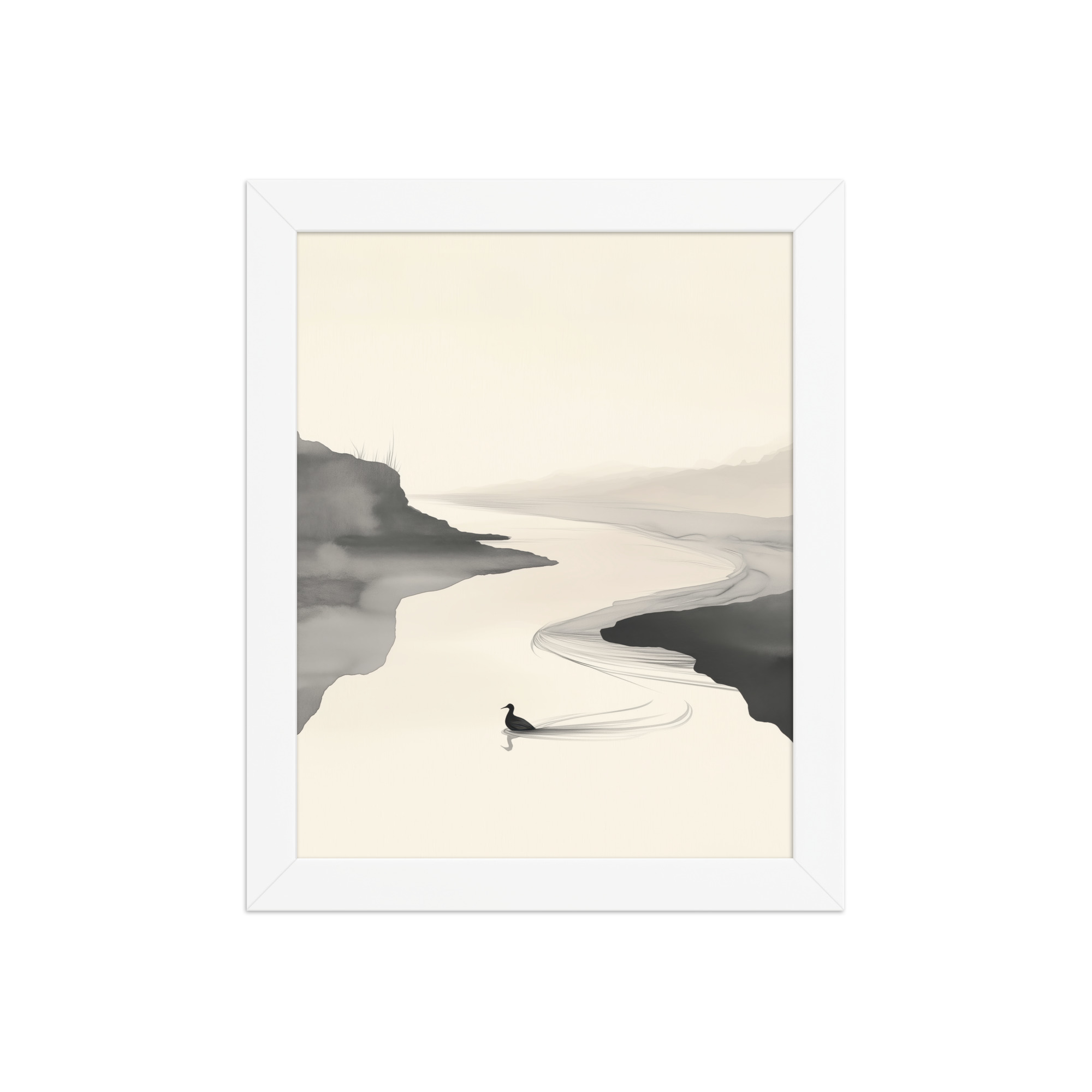 Tranquil River Flow — Minimal Ink Landscape Wall Decor — Framed Poster - Image 17