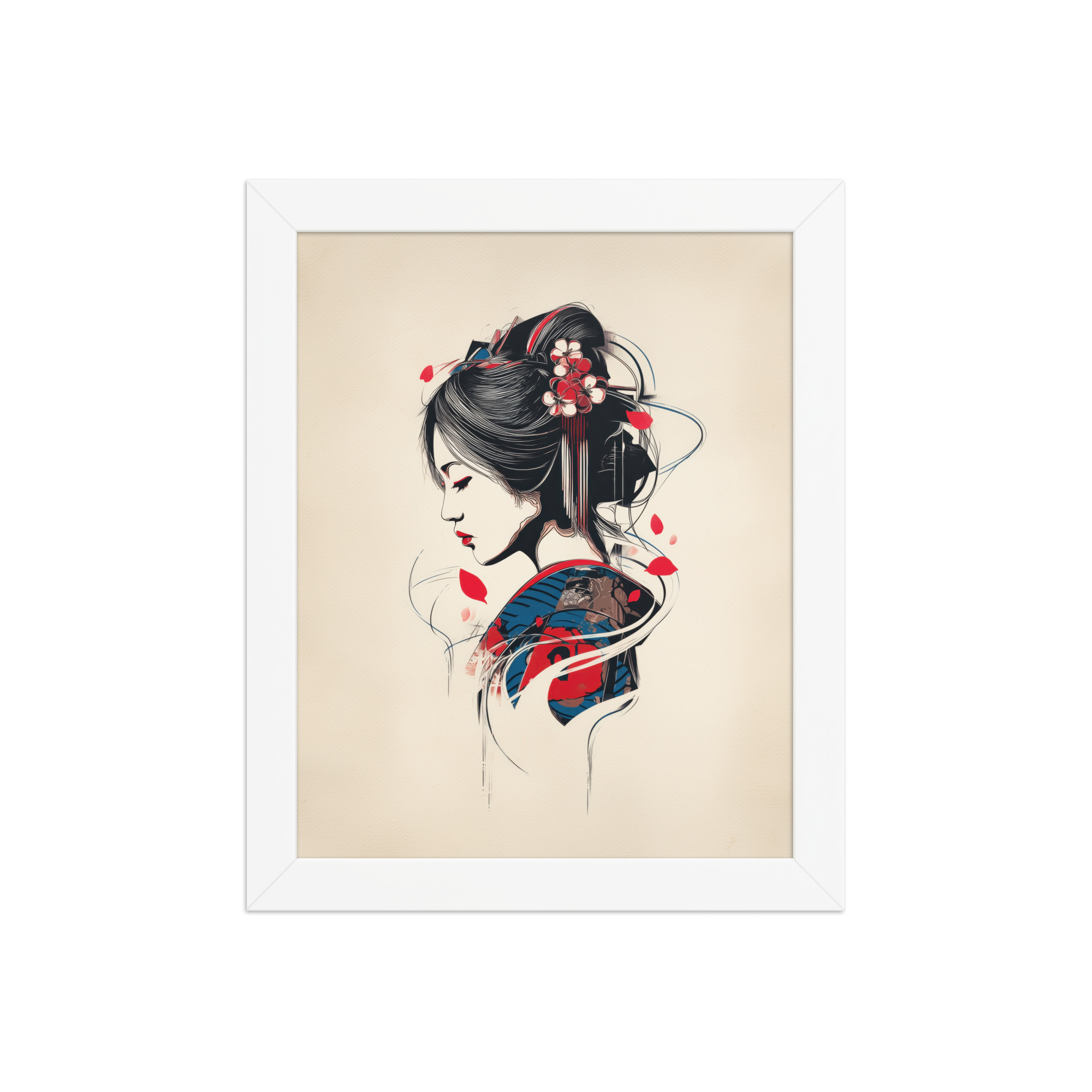 Petals of Silence — Ukiyo-e Inspired Geisha Illustration Wall Art — Framed Poster - Image 17