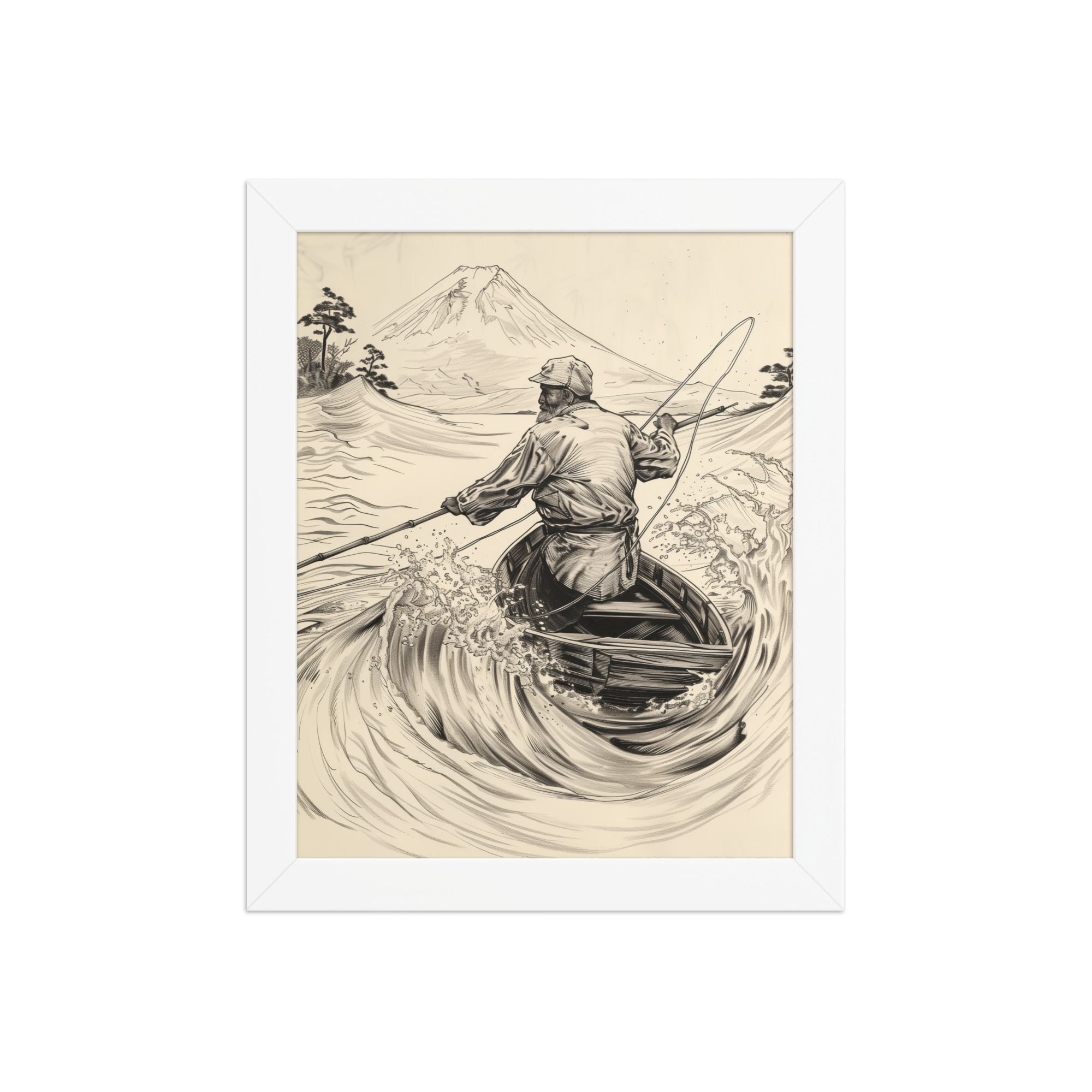 Fisherman of Mount Fuji — Japanese Woodblock Style Wall Art — Framed Poster - Image 15