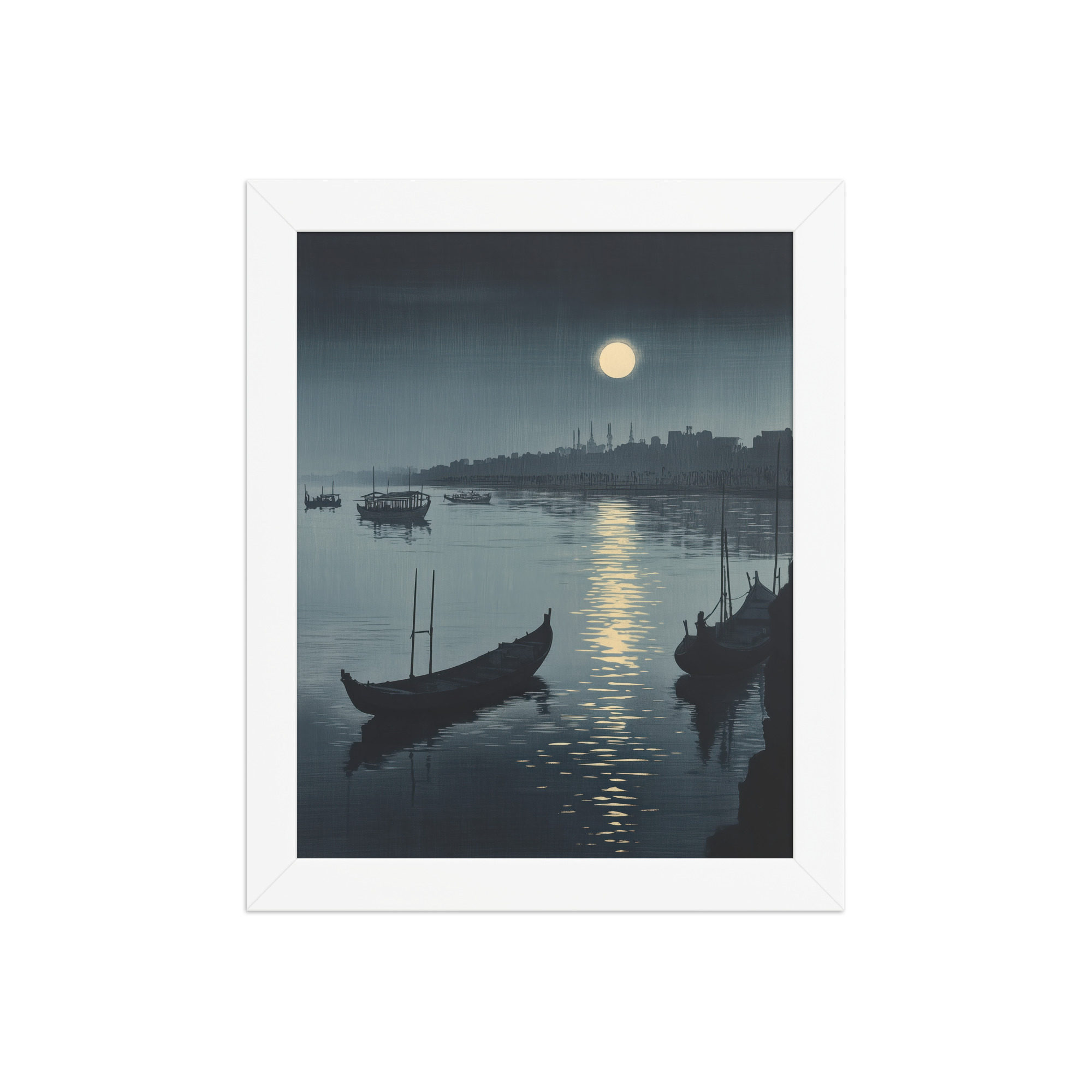 Moonlit Reflection Sumida — River Boats, Nocturne Japanese Landscape Wall Art — Framed Poster - Image 17