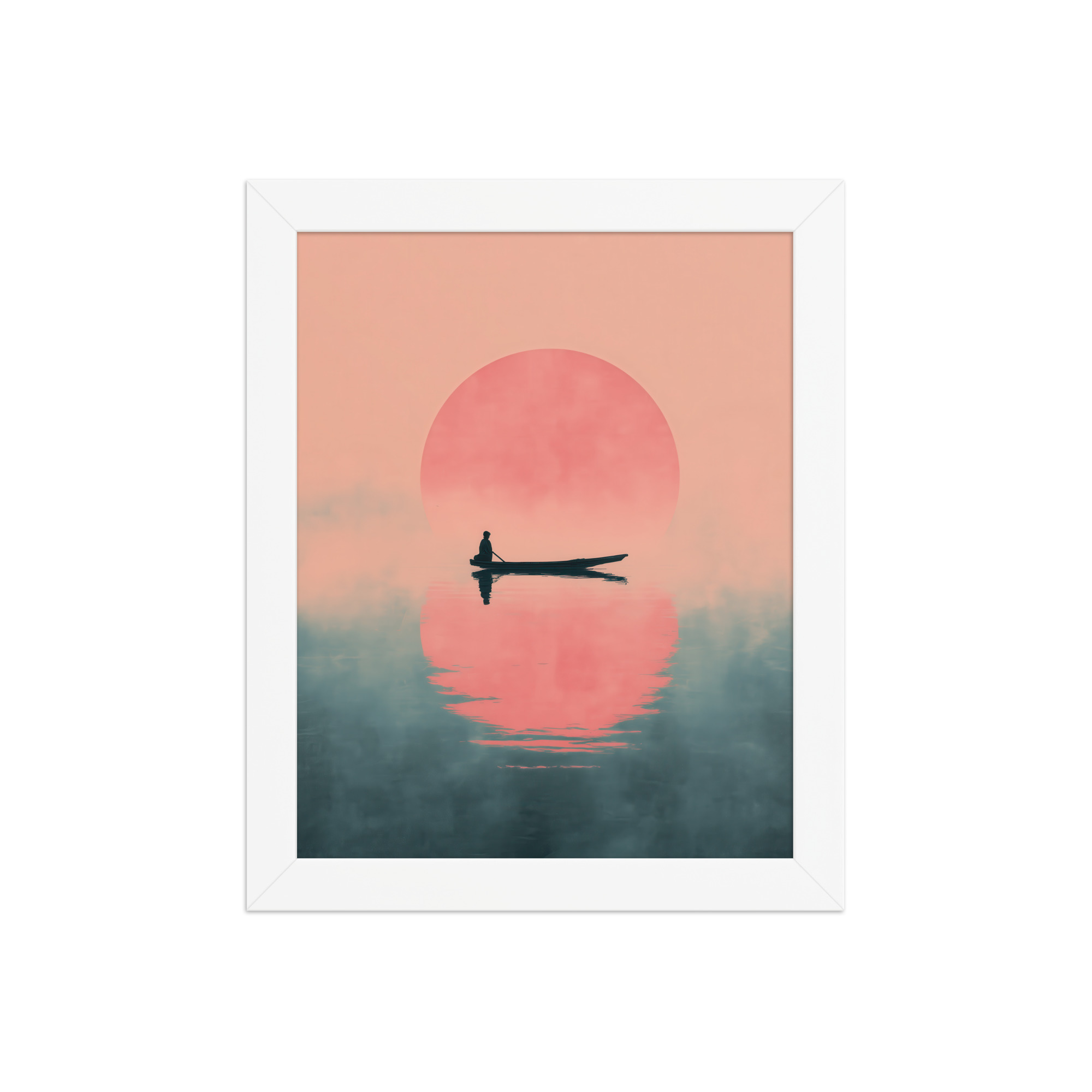 Fisherman in Misty Dawn — Minimal Sunrise Boat Wall Art — Framed Poster - Image 17