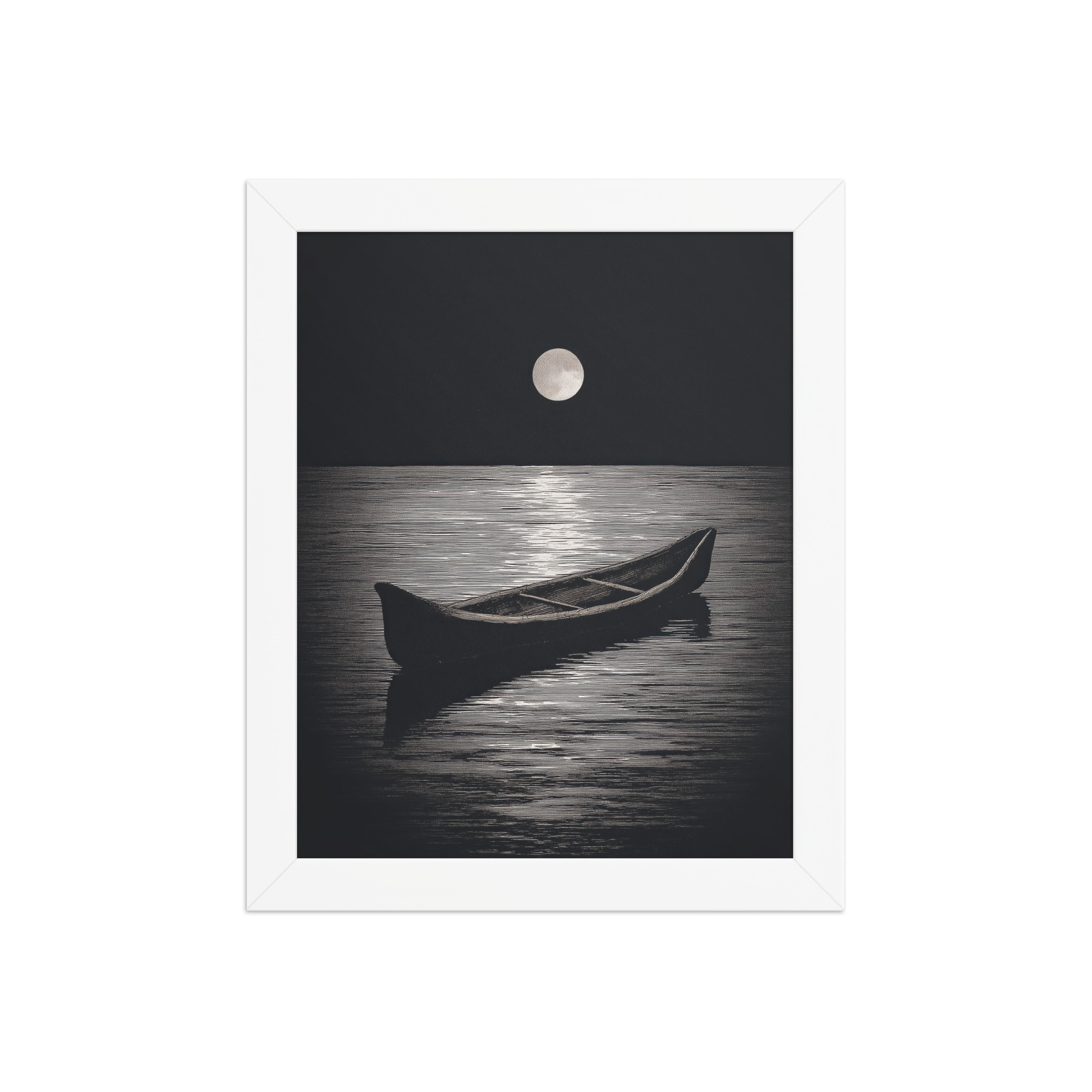 Moonlit Canoe II — Minimal Silver Moon Night Wall Art — Framed Poster - Image 17