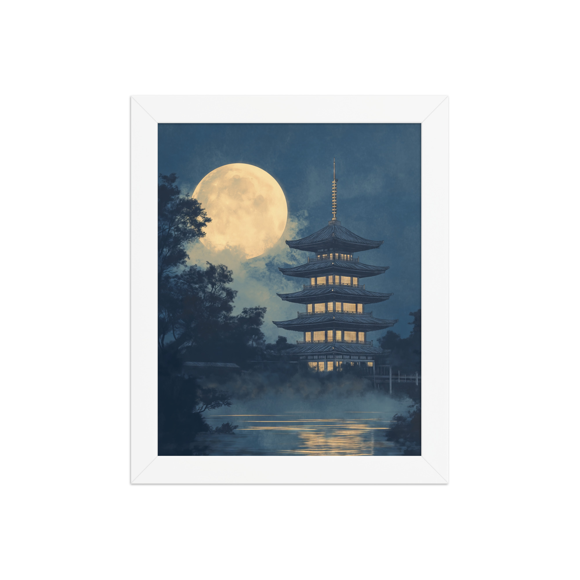 Moonlit Pagoda — Japanese Temple, Night Landscape Wall Art — Framed Poster - Image 17