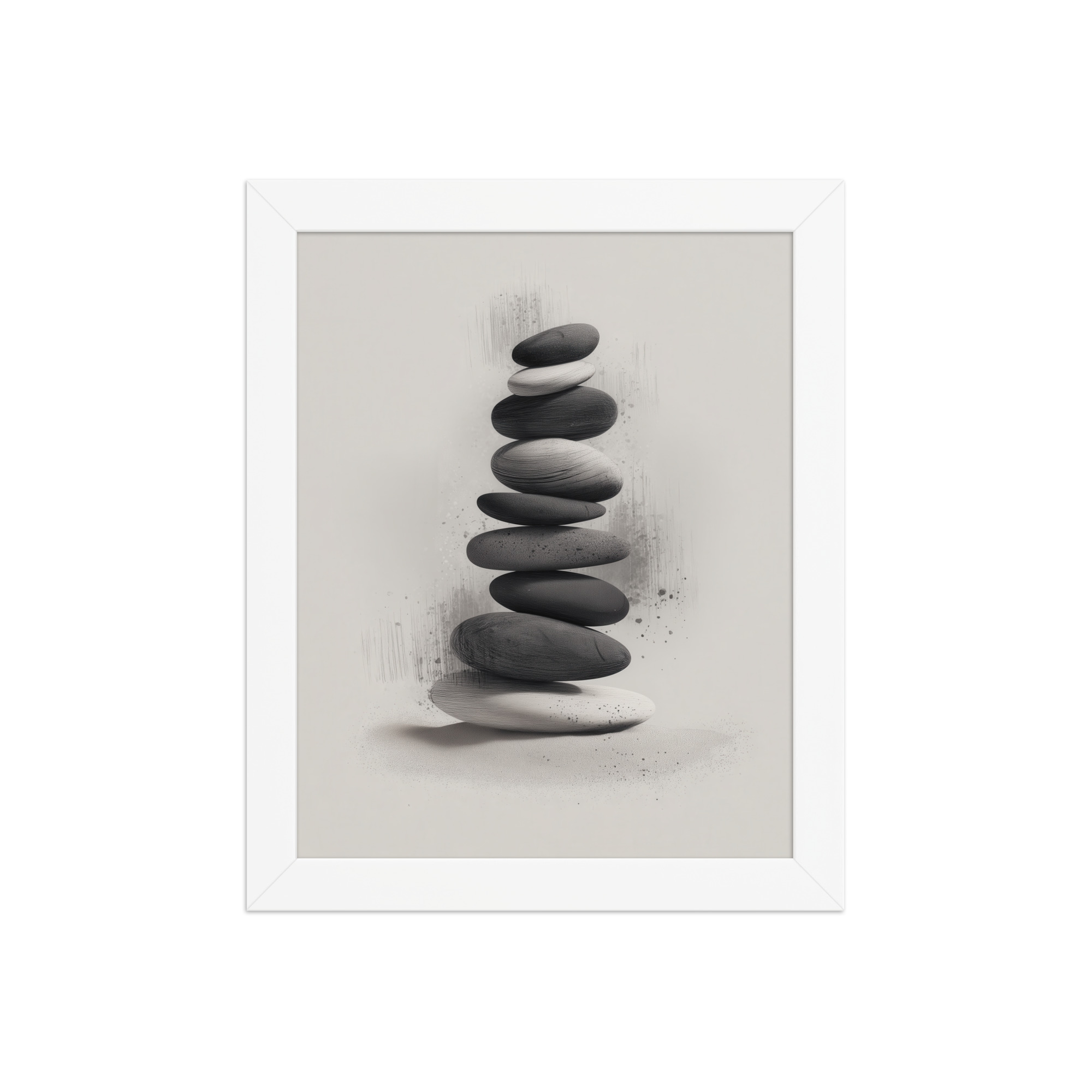 Balanced Stillness – Stacked Stones II Modern Monochrome Zen Wall Art – Framed Poster - Image 17