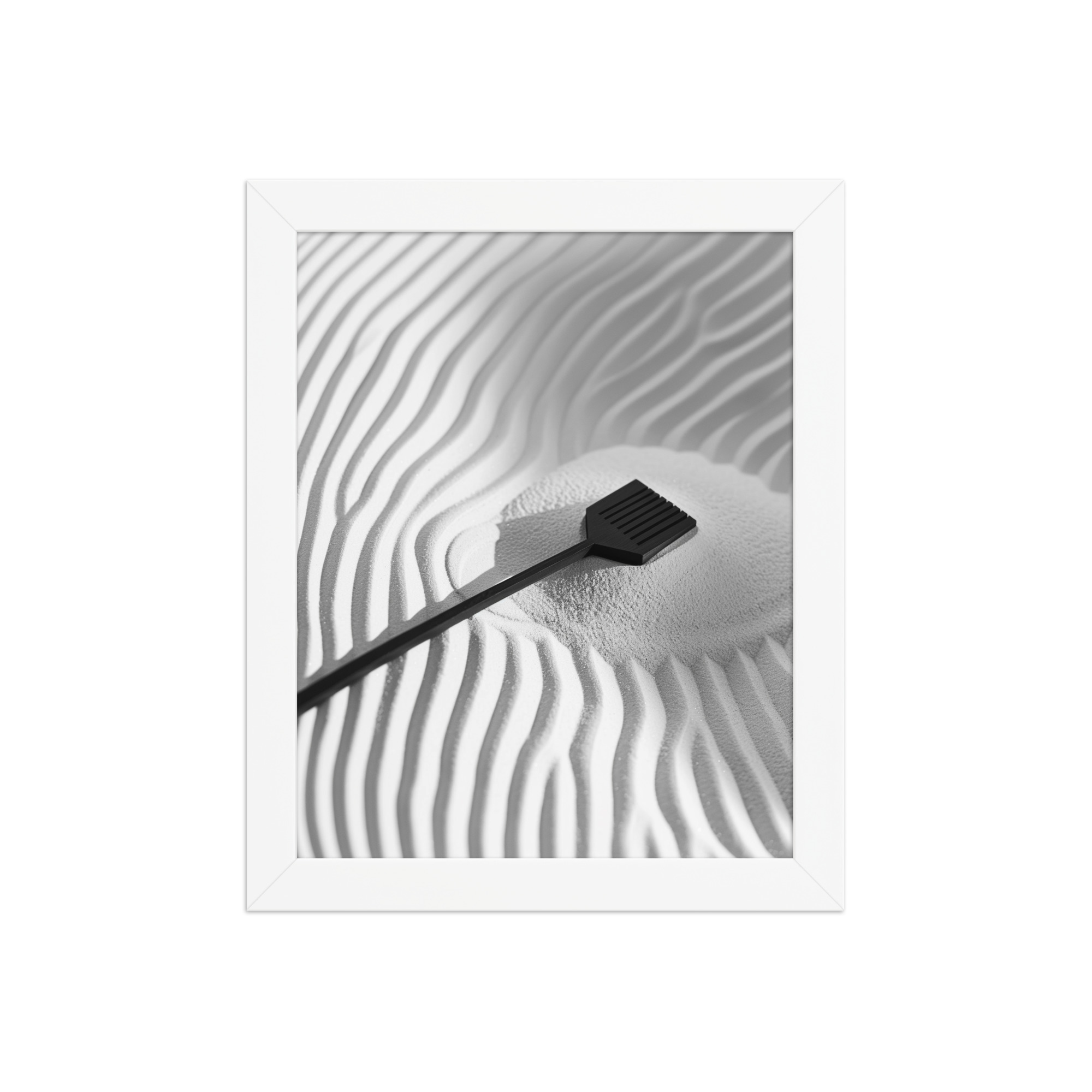 Zen Sand Rake – Minimal Monochrome Ripples Wall Art – Framed Poster - Image 17