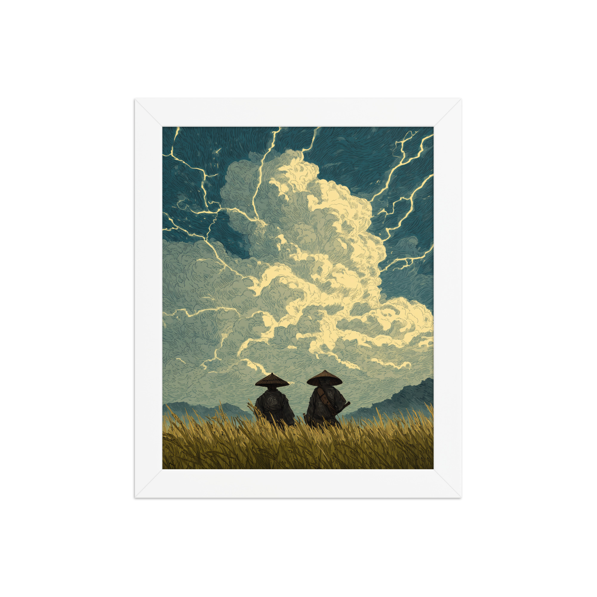 Before the Storm – Ukiyo-e Samurai Watchers Landscape Wall Art – Framed Poster - Image 15