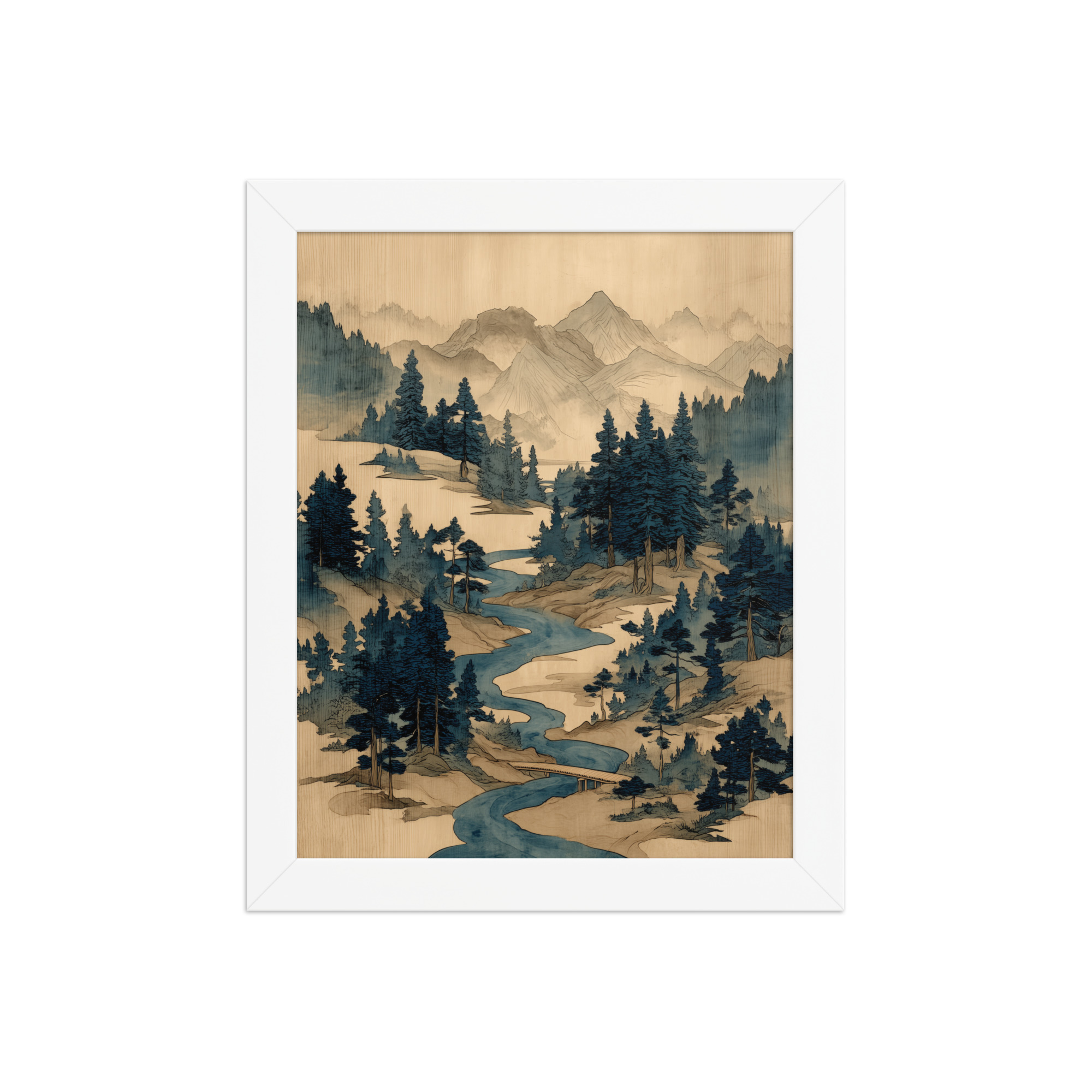 Winding River Pines – Ukiyo-e Mountain Stream Landscape Wall Art – Framed Poster - Image 17