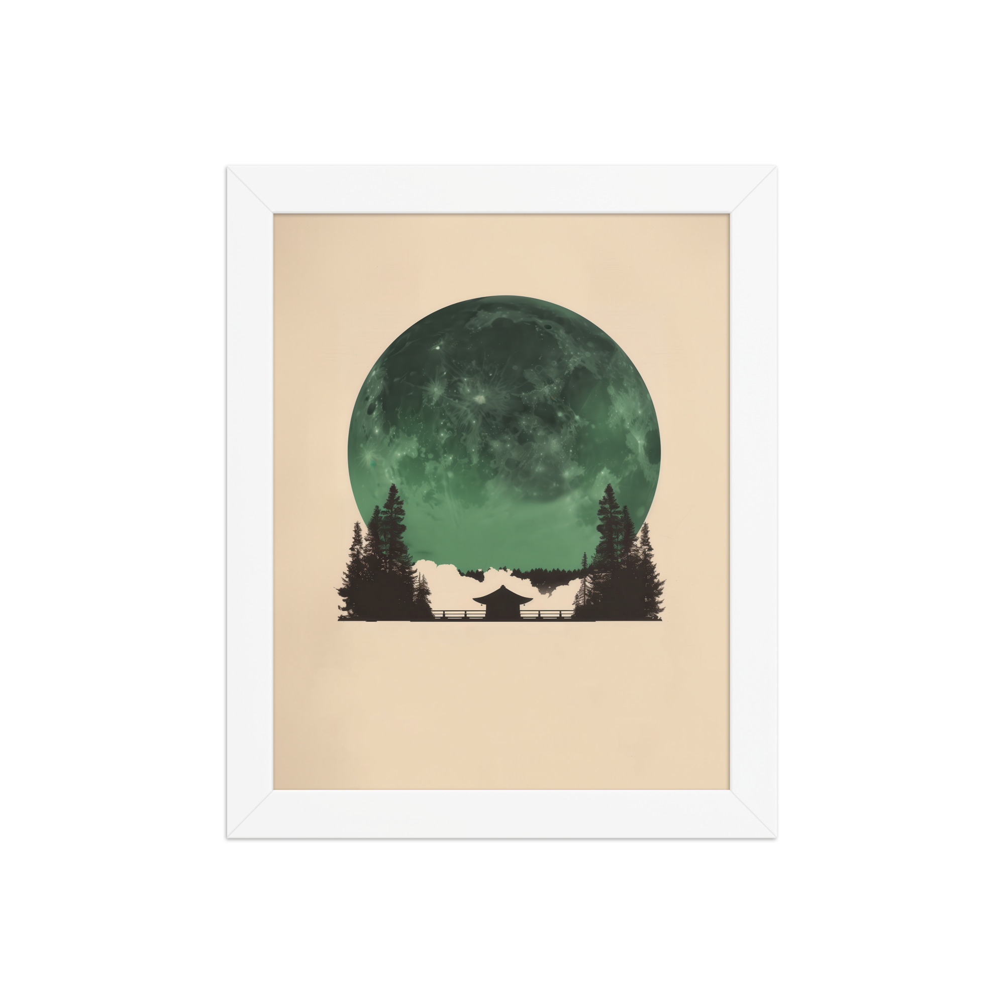 Emerald Moon Temple — Japandi Silhouette Wall Art — Framed Poster - Image 17