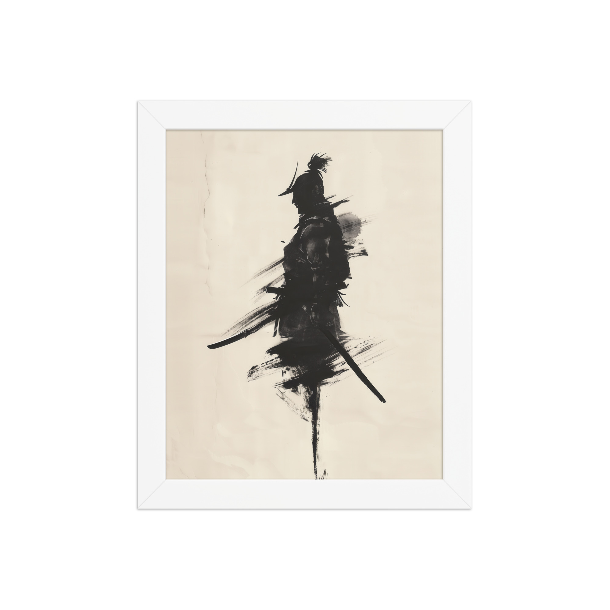 Shadowed Warrior – Sumi-e Silhouette of a Lone Samurai Wall Decor – Framed Poster - Image 17