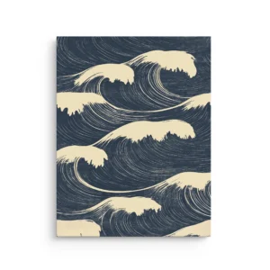 Ukiyo e inspired navy and cream Japanese wave pattern thin canvas wall art
