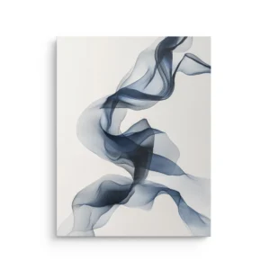 Ethereal blue translucent ribbon abstract on a neutral background, printed on a premium thin canvas for Japandi décor.