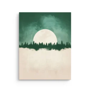 Forest Glow Under a Full Moon minimalist green forest and full moon thin canvas wall art