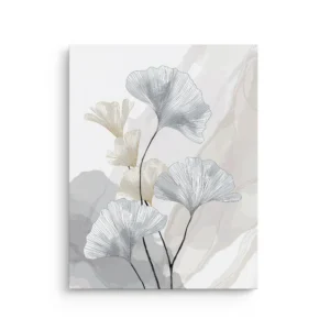 Minimal ginkgo leaf line art in soft neutral tones on pale background thin canvas wall art